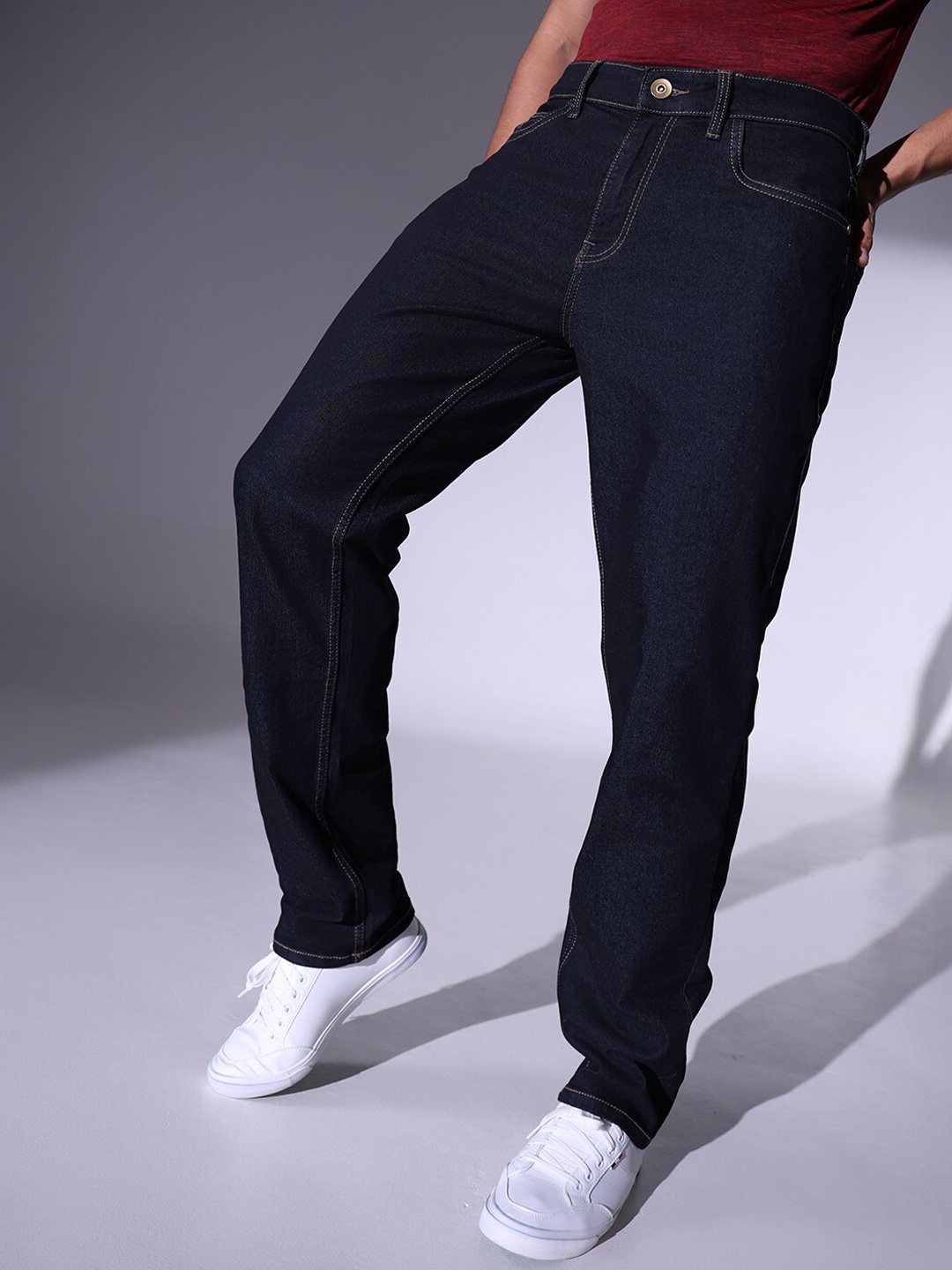

Hubberholme Men Relaxed Fit Clean Look Stretchable Jeans, Navy blue