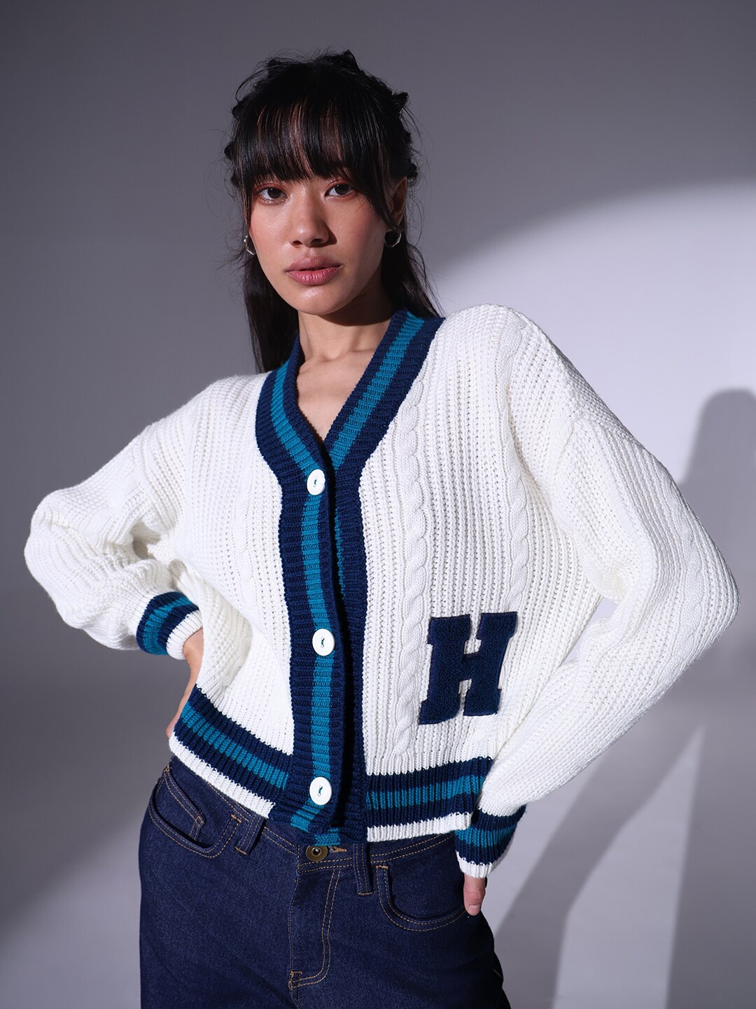 

Hubberholme Cable Knit V-Neck Cardigan, White