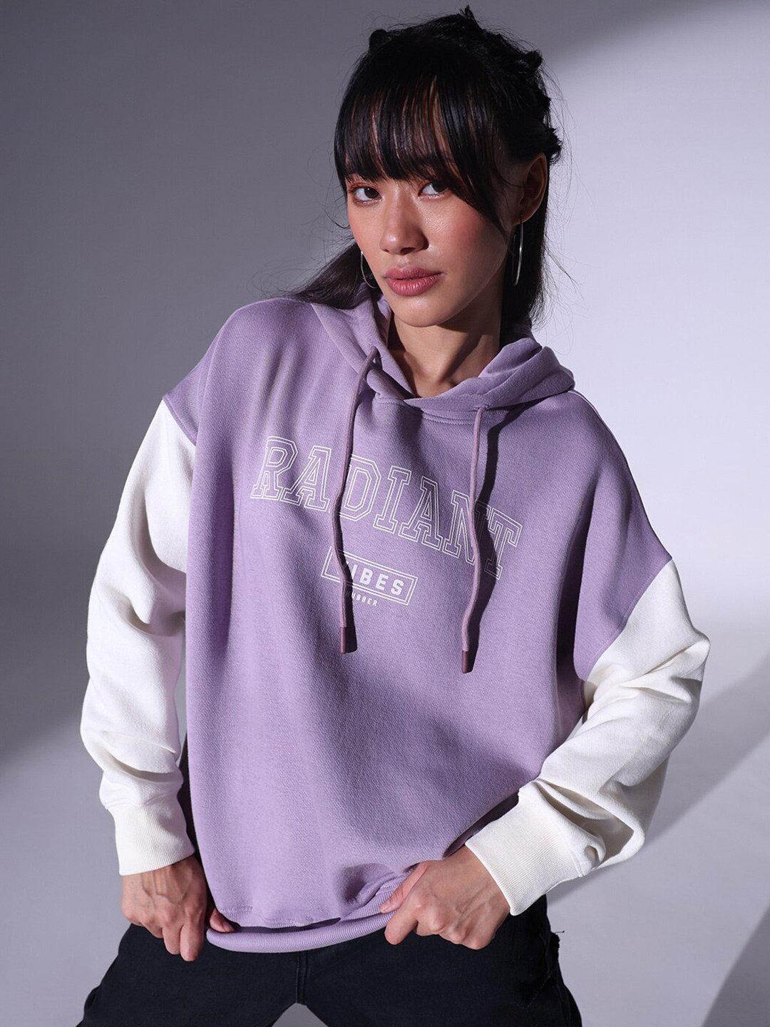 

Hubberholme Typography Printed Hooded Pure Cotton Sweatshirt, Lavender