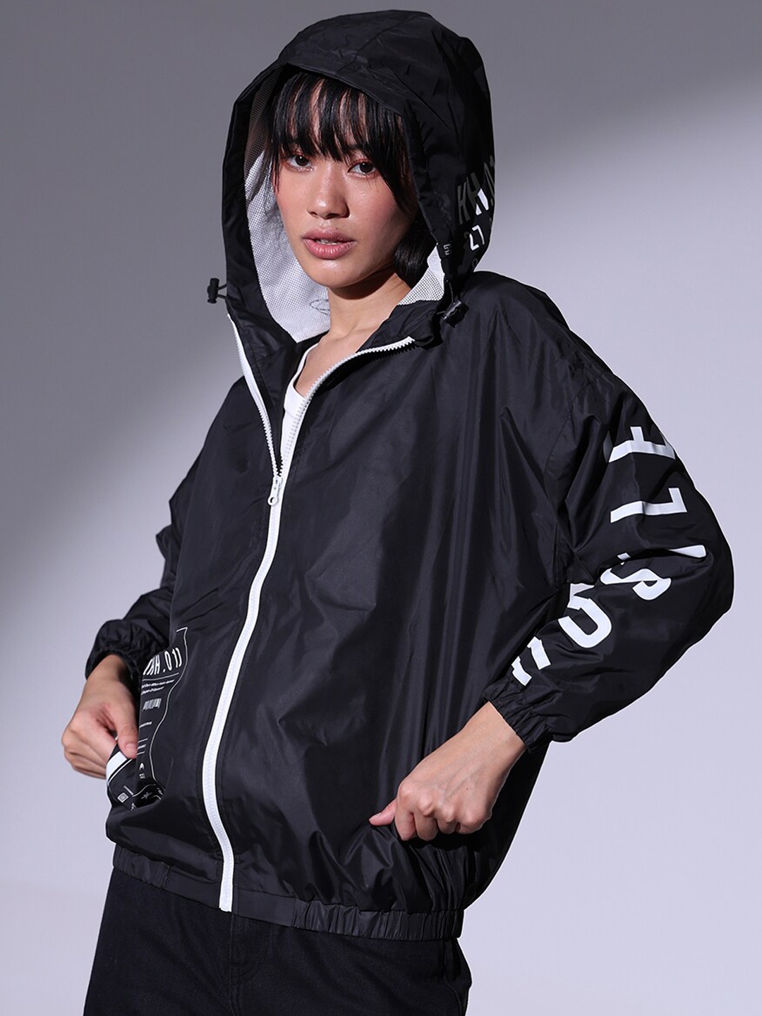 

Hubberholme Typography Printed Windcheater Bomber Jacket, Black