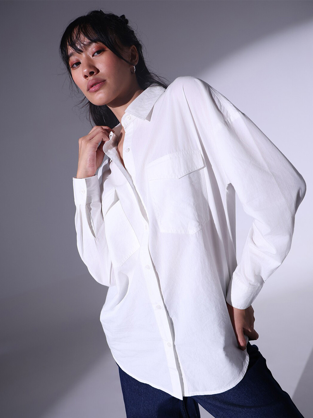 

Hubberholme Relaxed Spread Collar Oversized Pure Cotton Casual Shirt, White