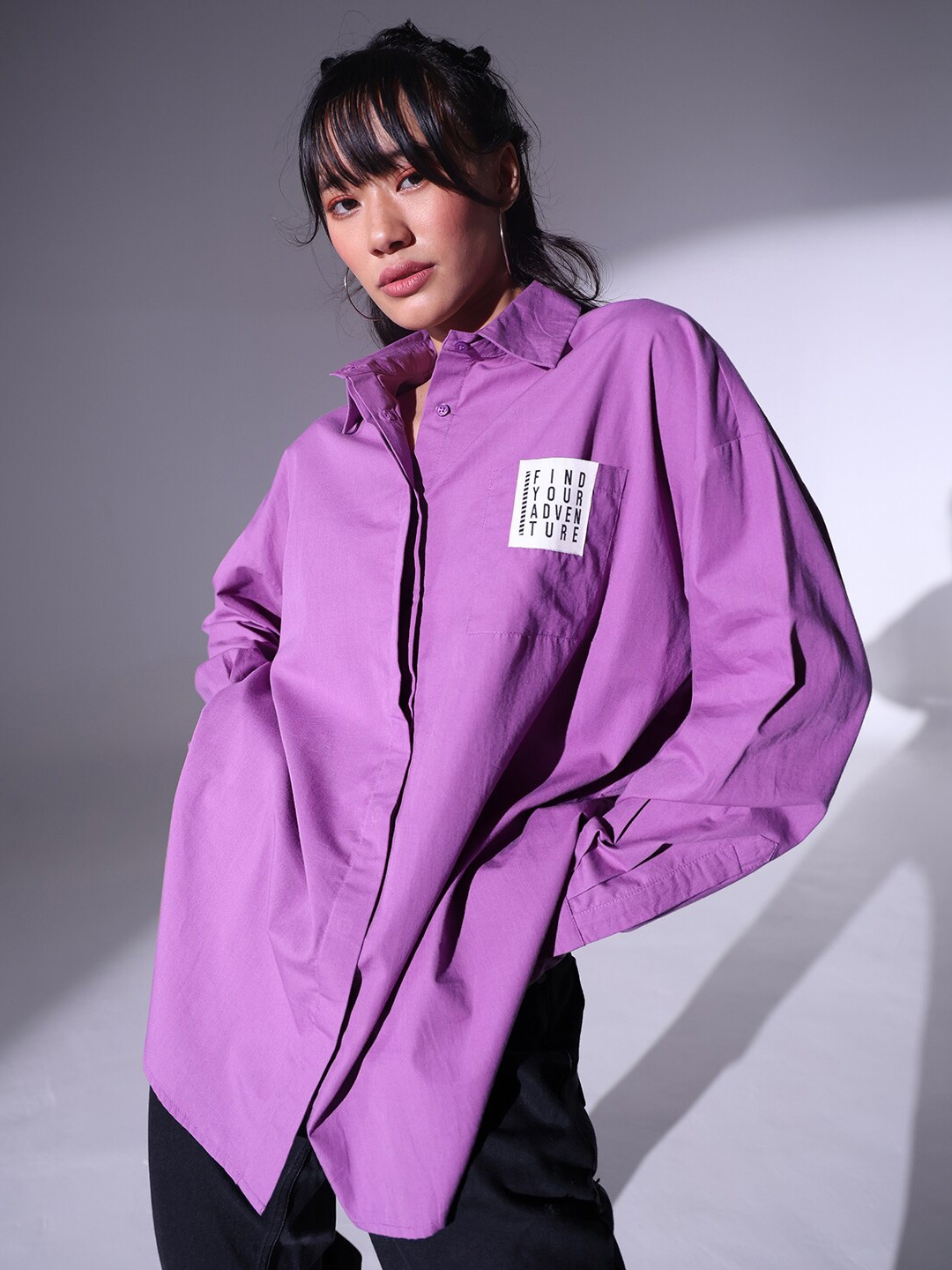 

Hubberholme Relaxed Fit Pure Cotton Oversized Casual Shirt, Purple