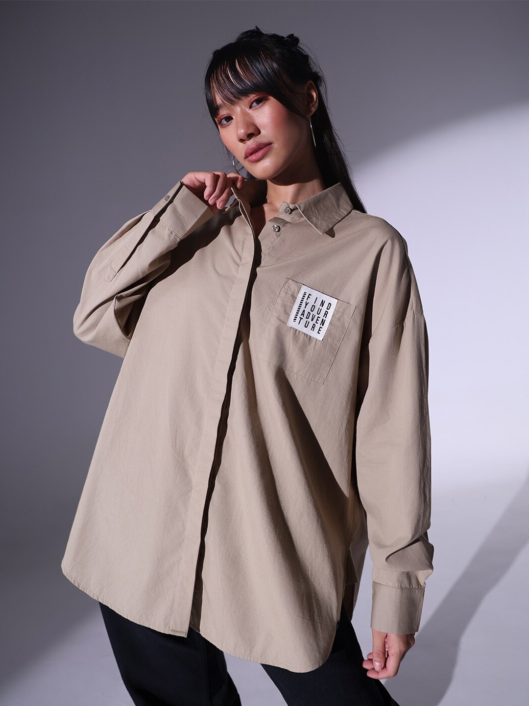 

Hubberholme Relaxed Spread Collar Oversized Pure Cotton Casual Shirt, Beige