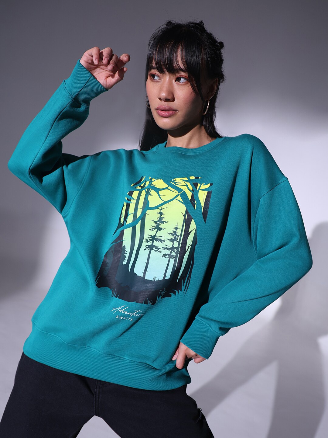 

Hubberholme Printed Round Neck Pure Cotton Sweatshirt, Teal