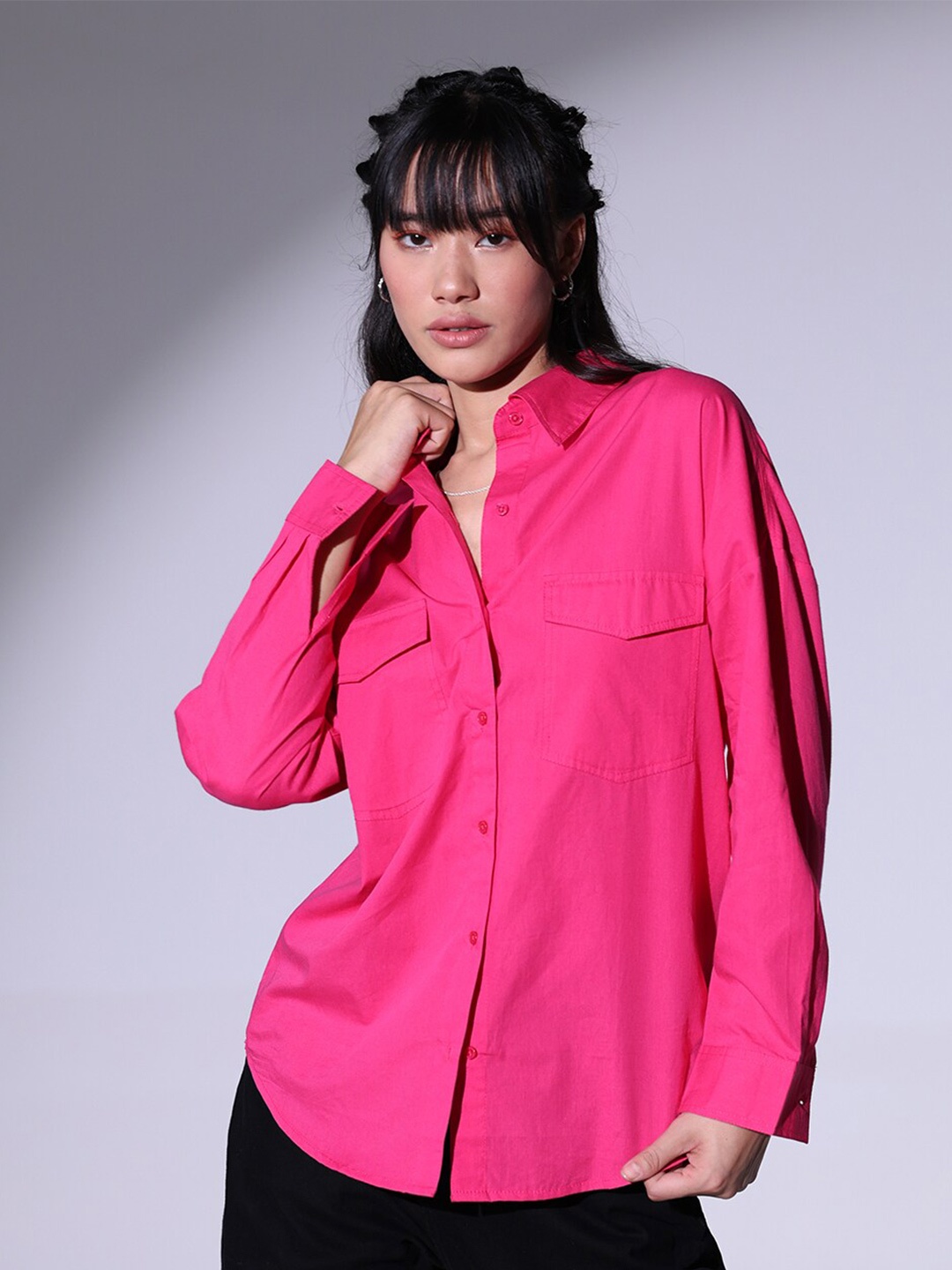 

Hubberholme Relaxed Spread Collar Oversized Pure Cotton Casual Shirt, Pink