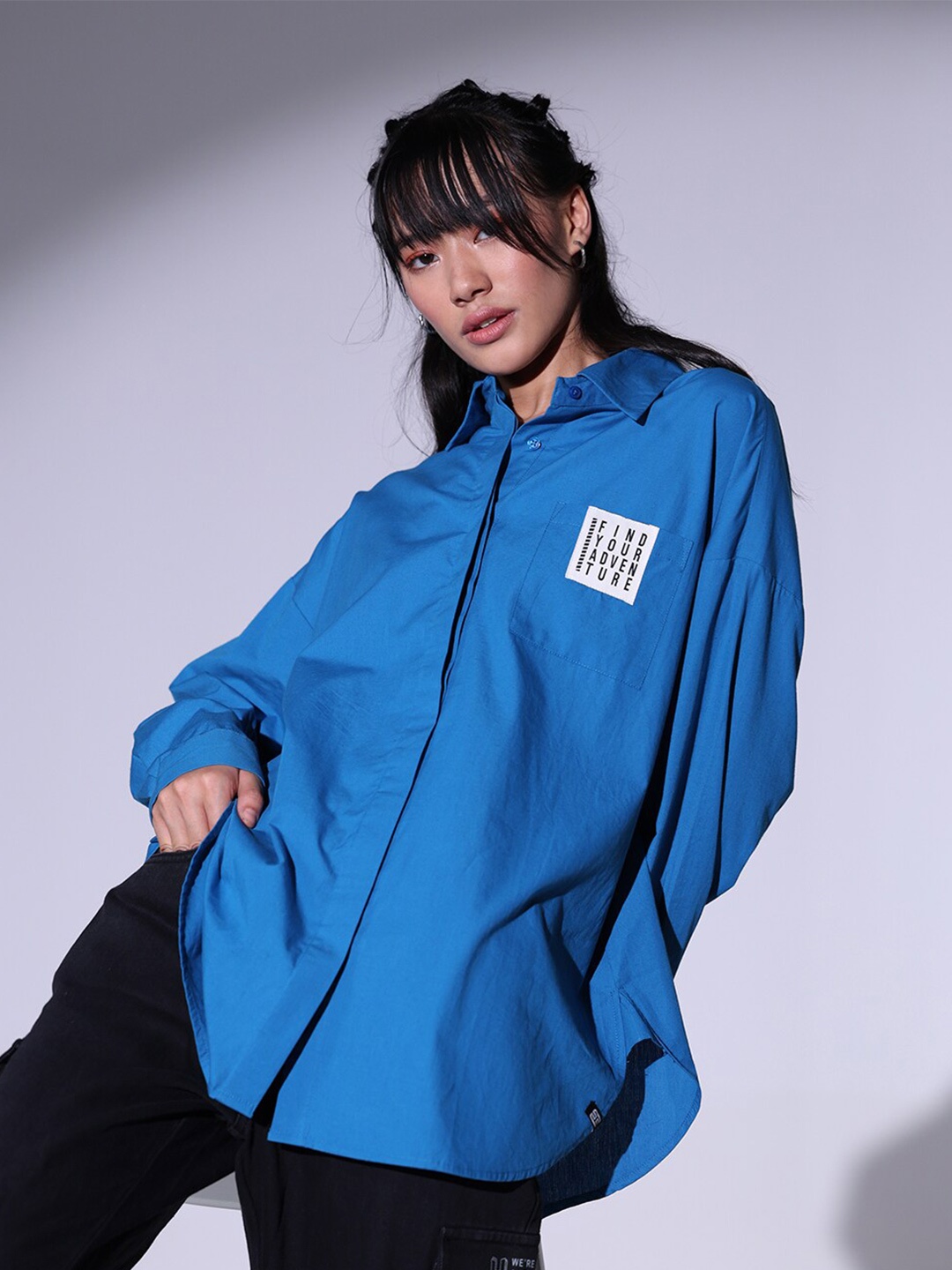 

Hubberholme Relaxed Spread Collar Oversized Pure Cotton Casual Shirt, Blue