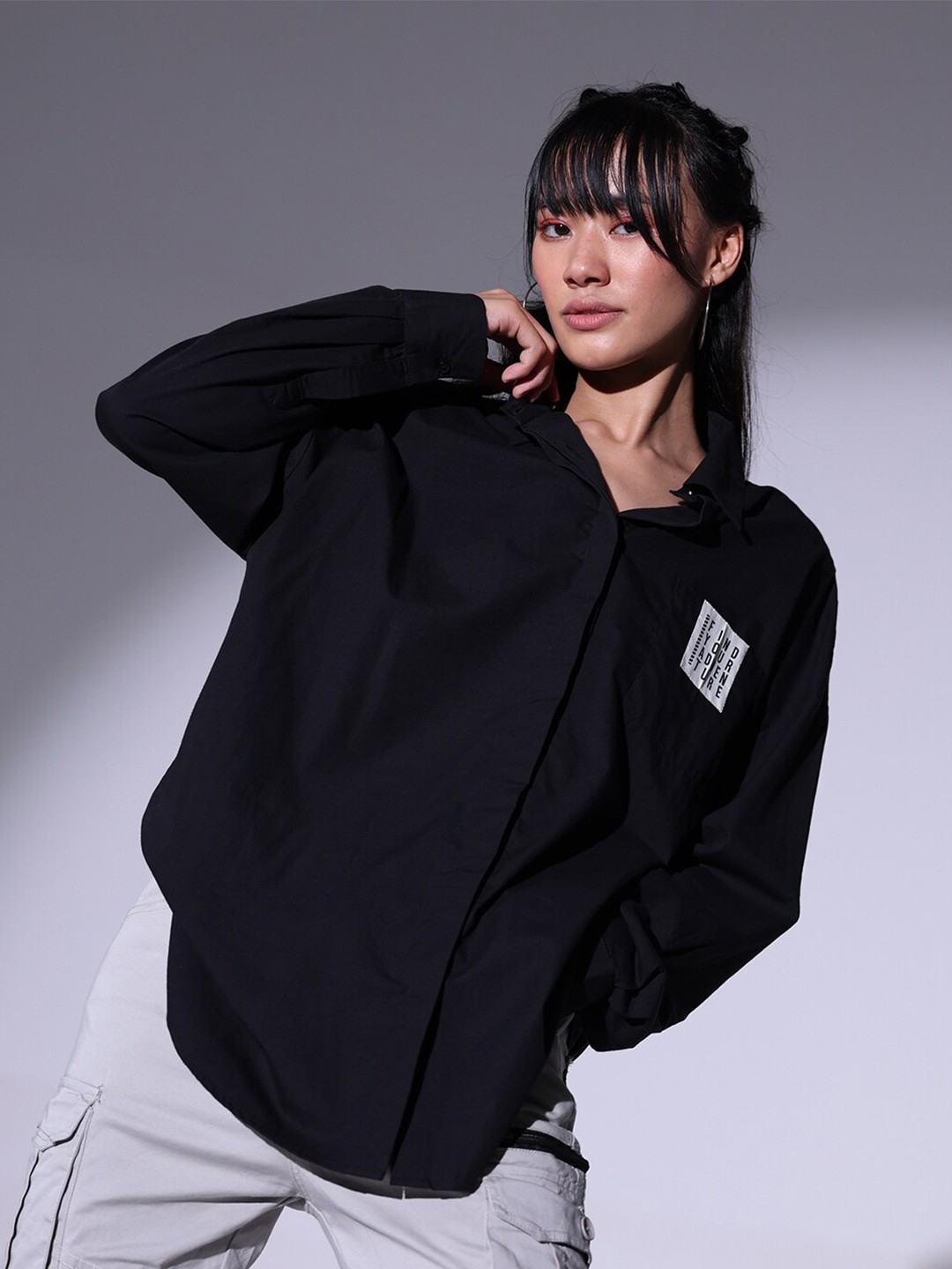 

Hubberholme Relaxed Spread Collar Oversized Pure Cotton Casual Shirt, Black