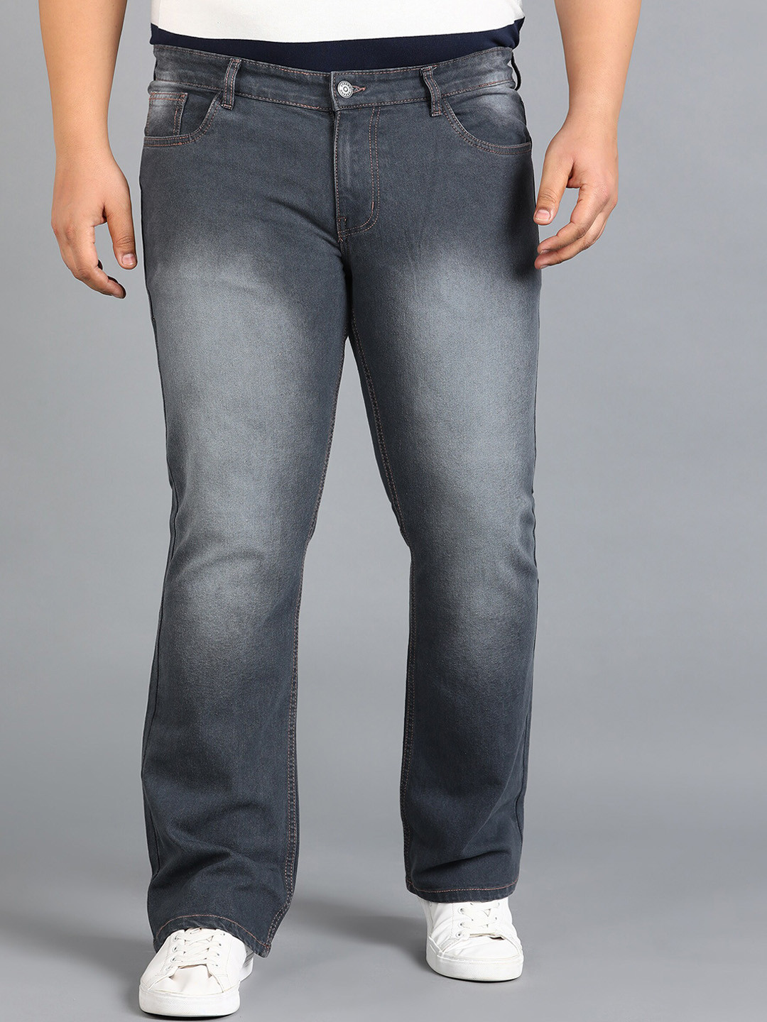 

Urbano Plus Men Bootcut Heavy Fade Clean Look Stretchable Jeans, Grey