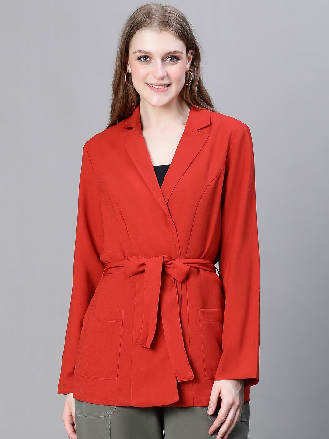 

Oxolloxo Lapel Collar Lightweight Longline Tailored Jacket, Rust