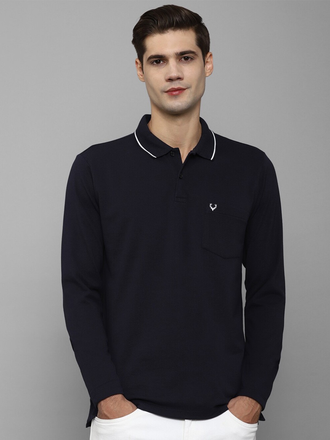 

Allen Solly Polo Collar Long Sleeve Pockets Cotton Regular T-shirt, Navy blue