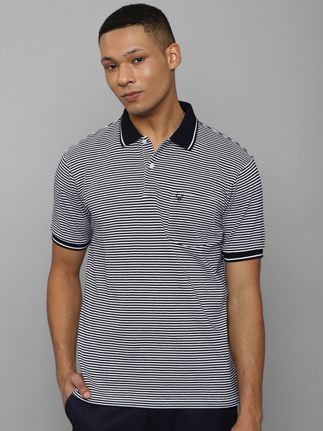 

Allen Solly Striped Polo Collar Short Sleeve Pockets Cotton Regular T-shirt, Black