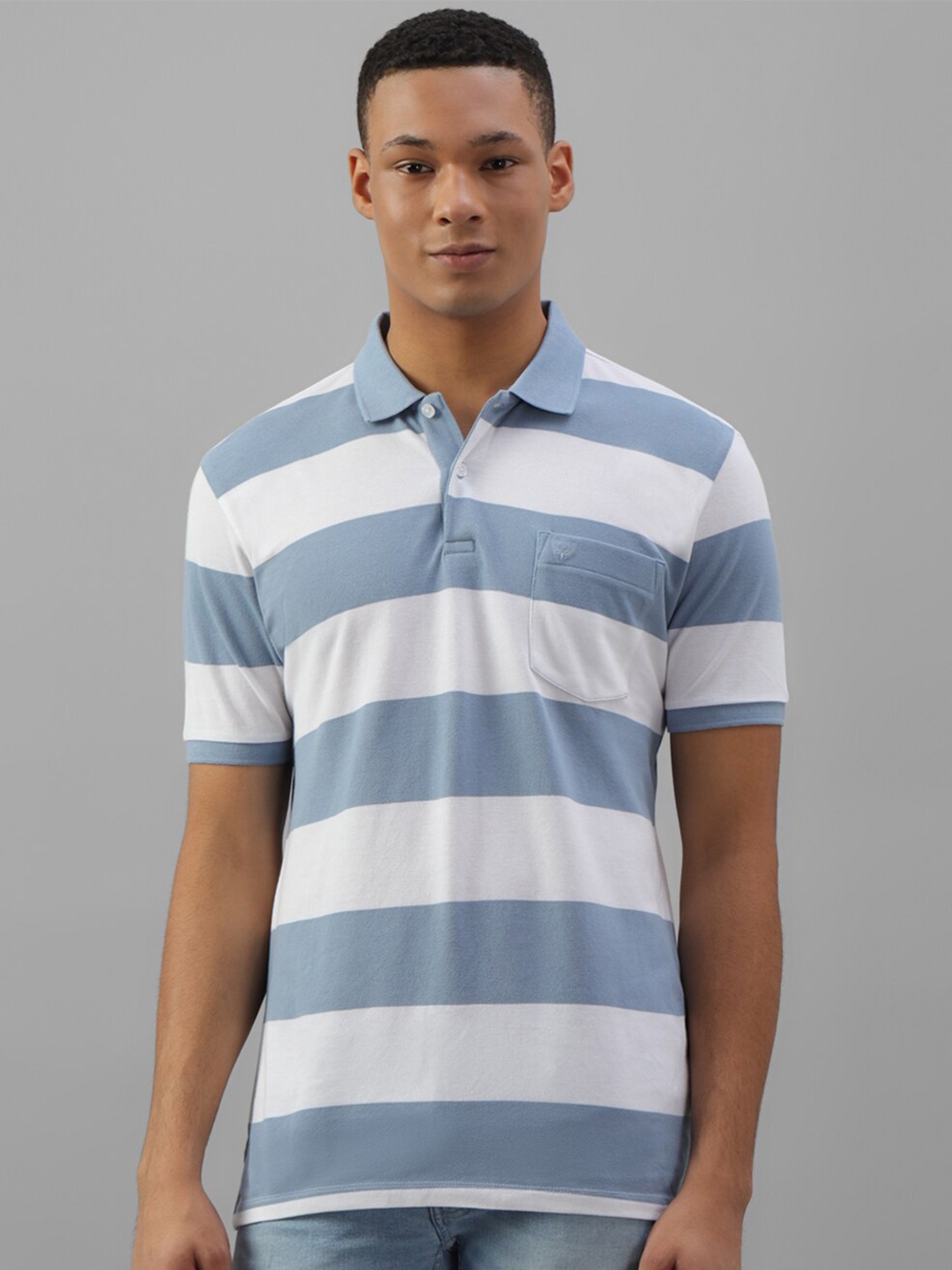 

Allen Solly Striped Polo Collar Short Sleeve Pockets Cotton Regular T-shirt, Blue