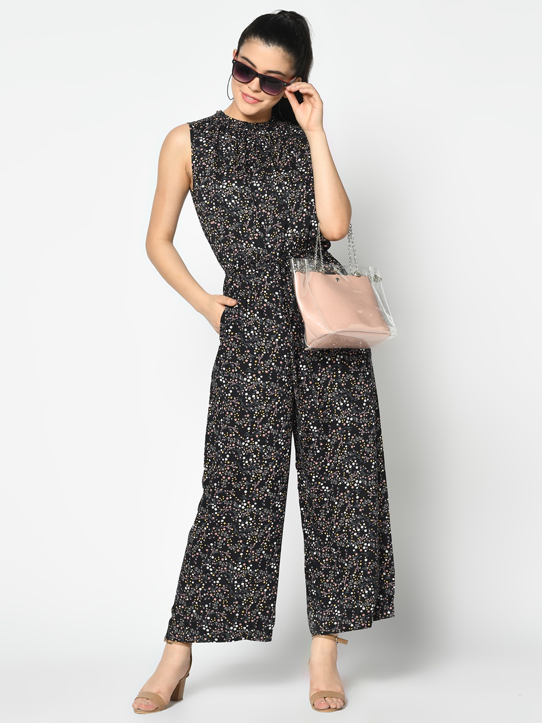 

SQew Floral Printed Basic Jumpsuit, Black