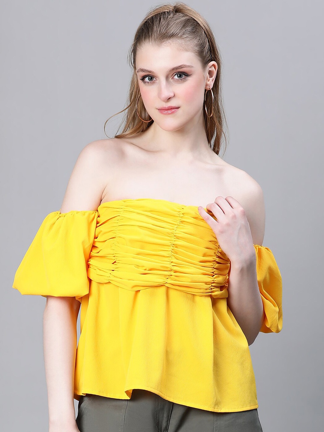 

Oxolloxo Off-Shoulder Smocked Bardot Top, Yellow