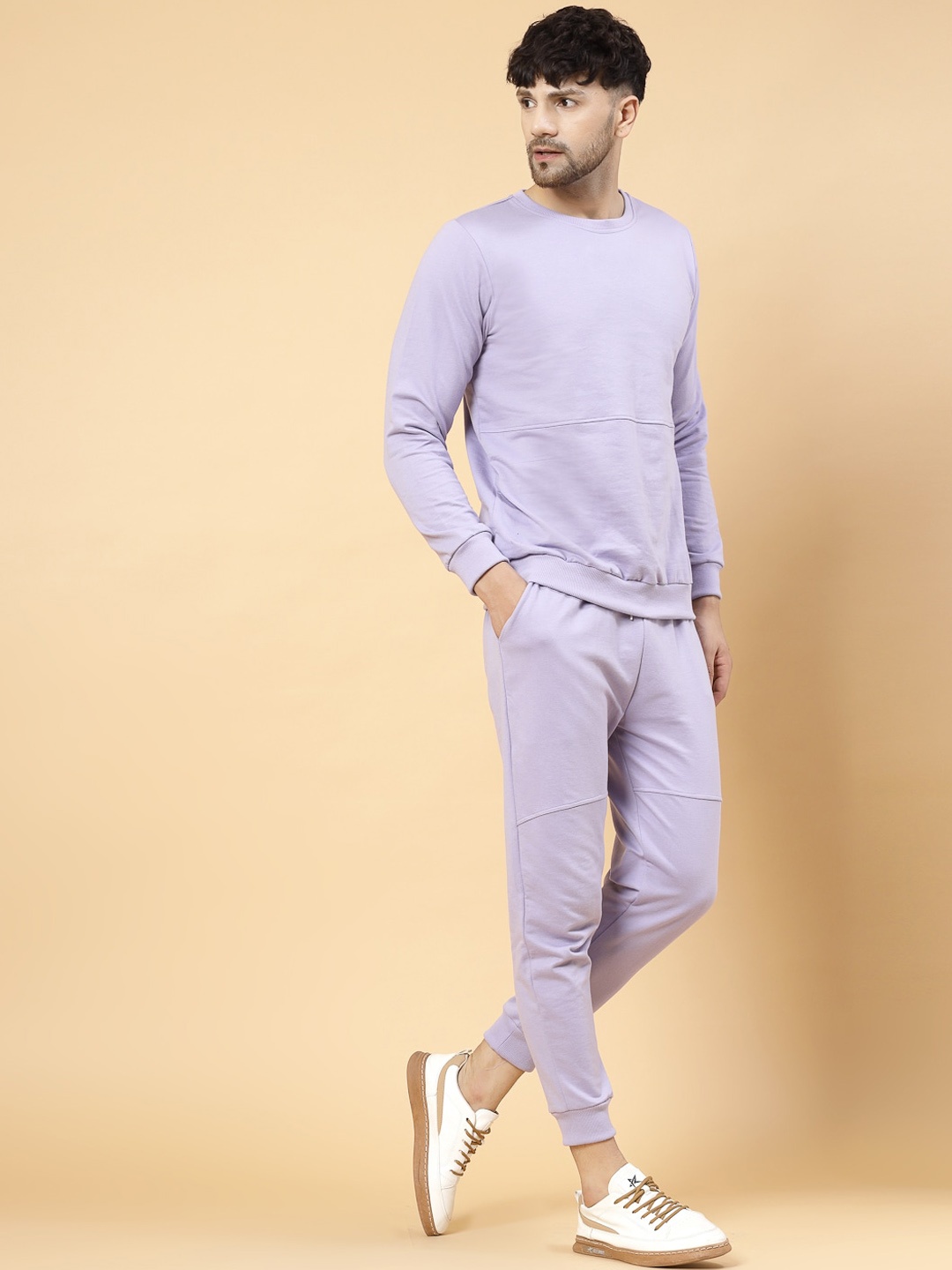 

Rigo Men Solid Cotton Sweatshirt Tracksuits, Lavender