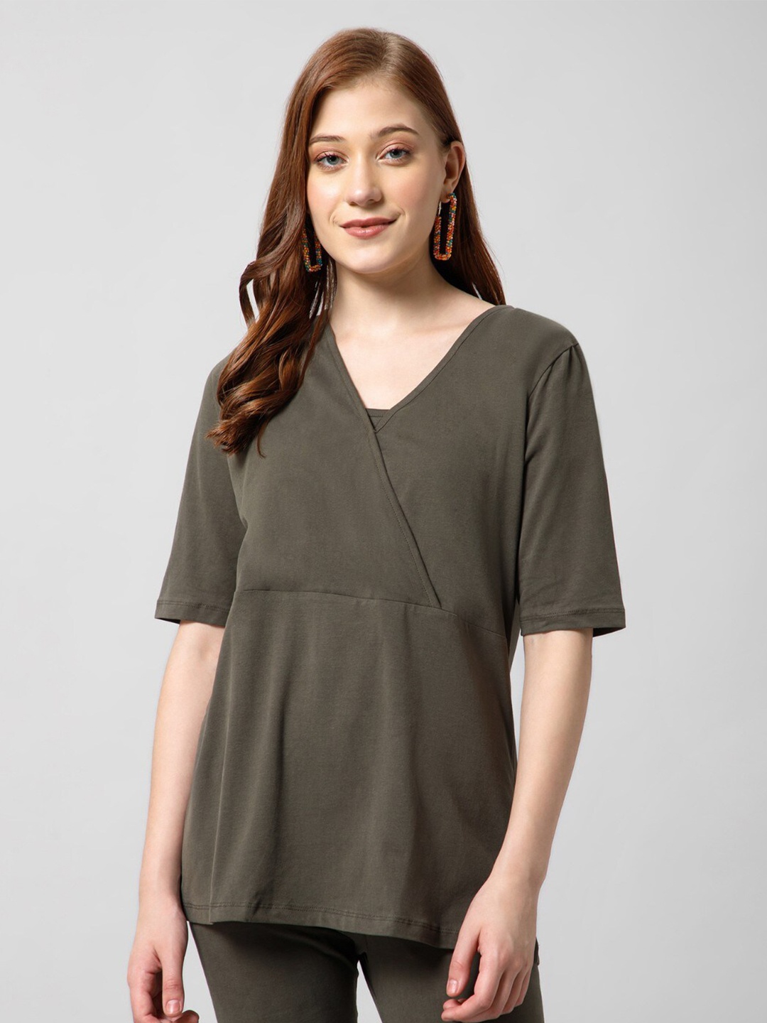 

House Of Zelena V-Neck Maternity Cotton Top, Green