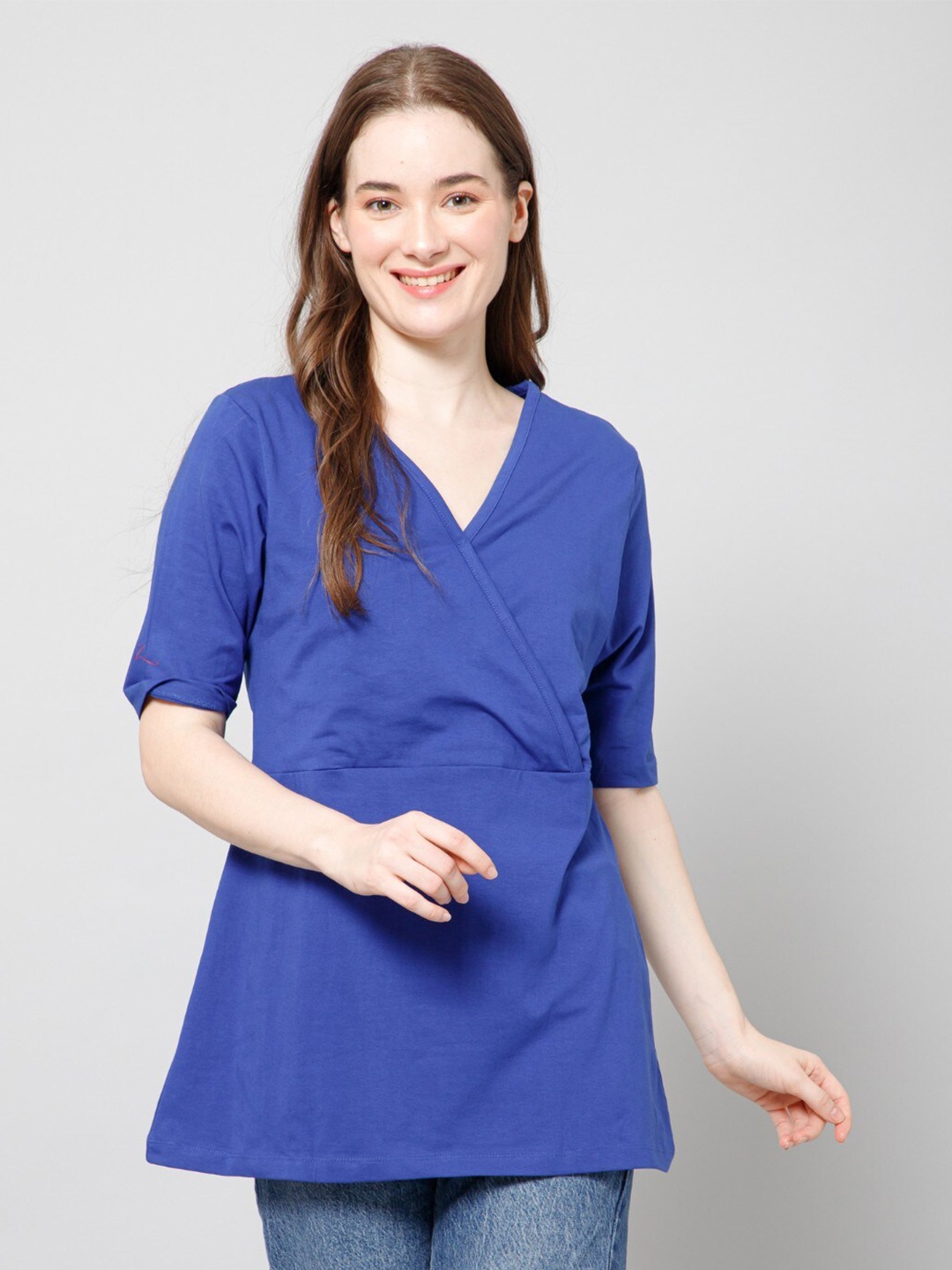 

House Of Zelena V-Neck Maternity Cotton Top, Blue