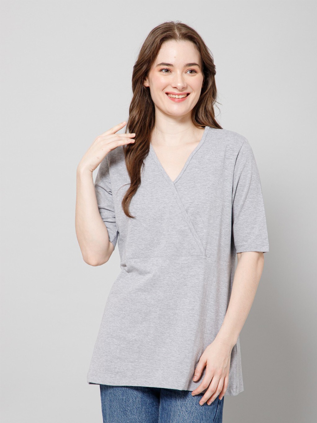 

House Of Zelena V-Neck Cotton Top, Grey