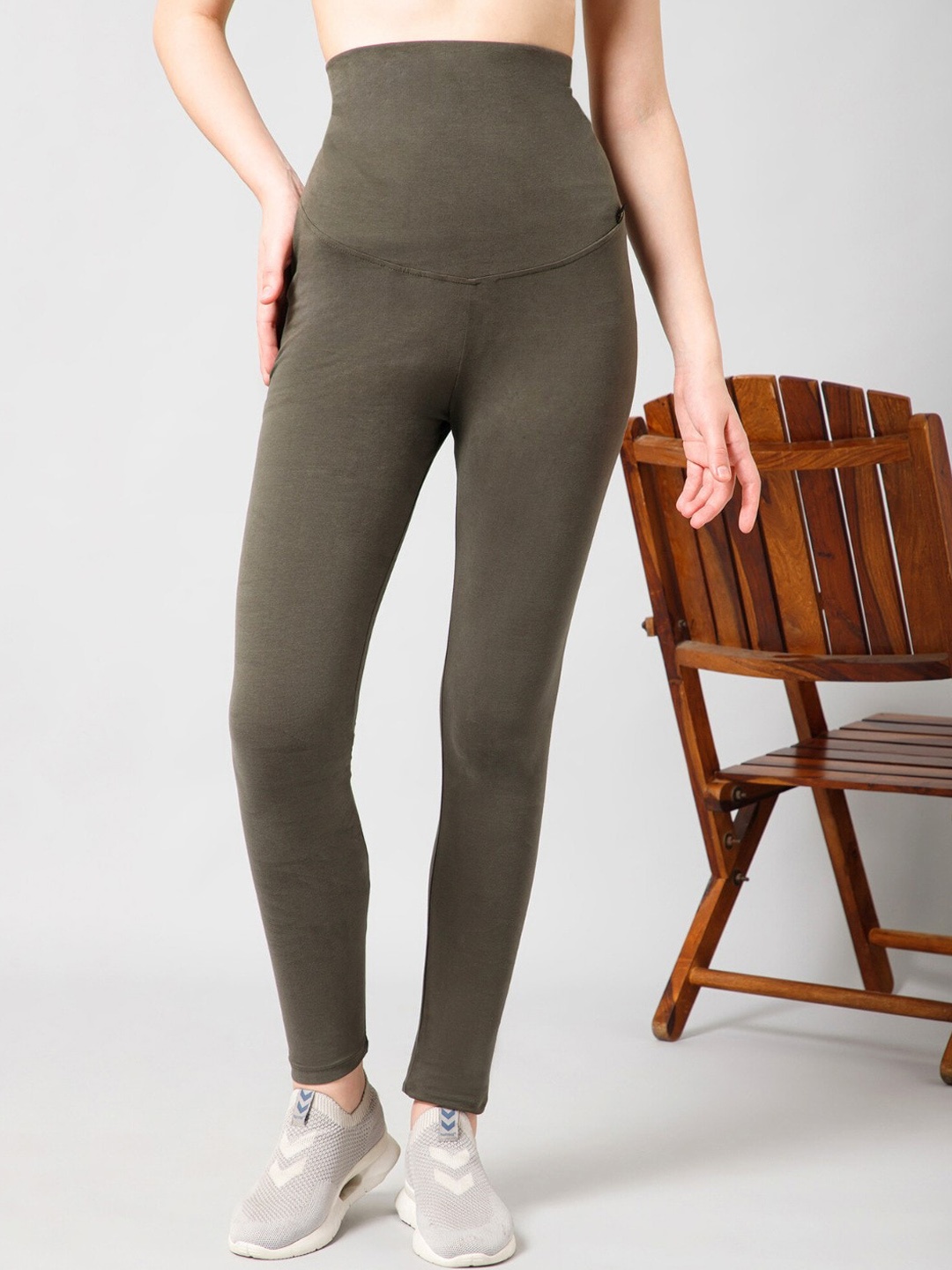 

House Of Zelena Women Cotton Ankle Length Maternity Tights, Green