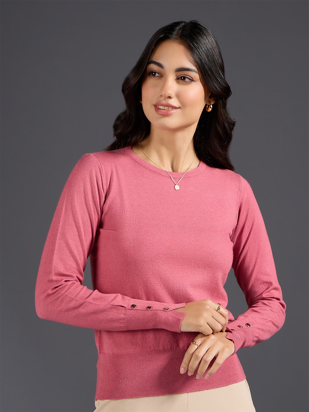 

20Dresses Coral Round Neck Pullover Sweaters