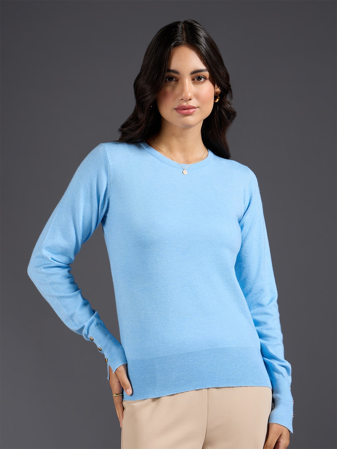 

20Dresses Blue Round Neck Pullover Sweaters