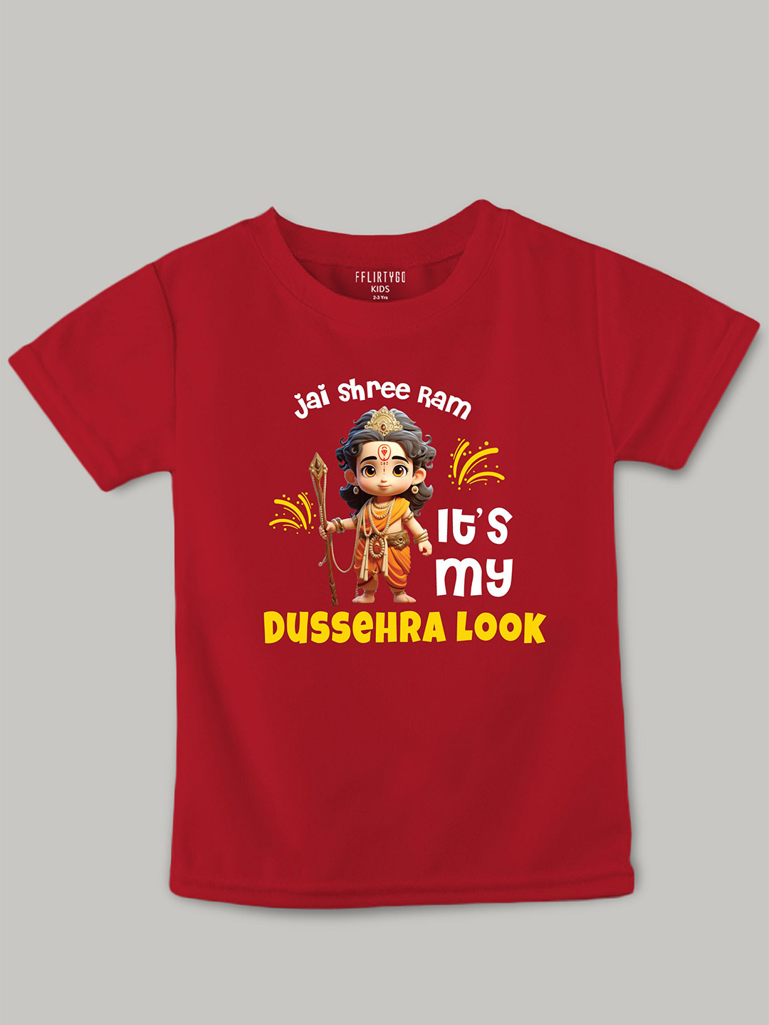 

FFLIRTYGO Kids Shree Ram Printed Pure Cotton T-shirt, Red