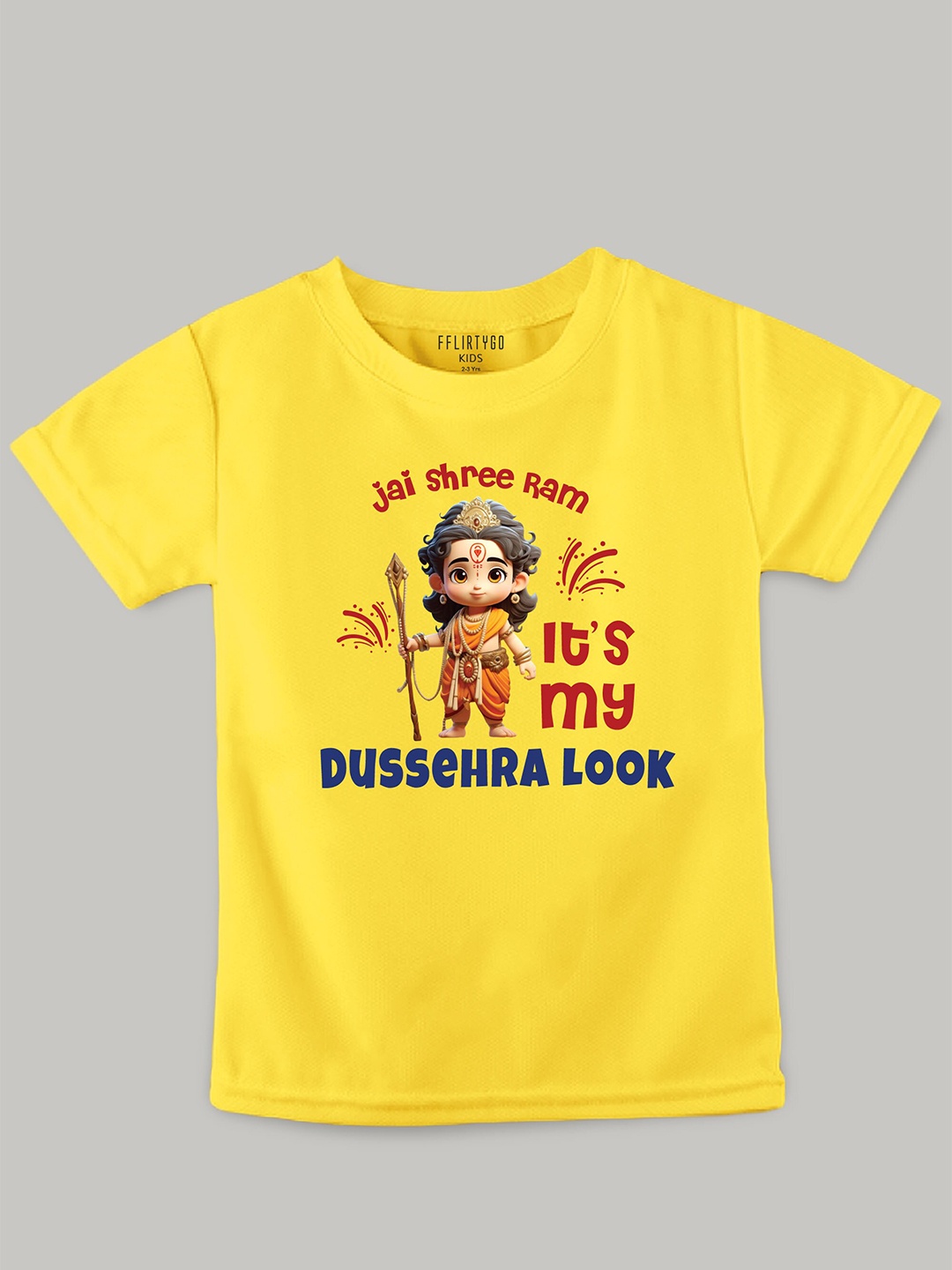 

FFLIRTYGO Kids Shree Ram Printed Pure Cotton T-shirt, Yellow