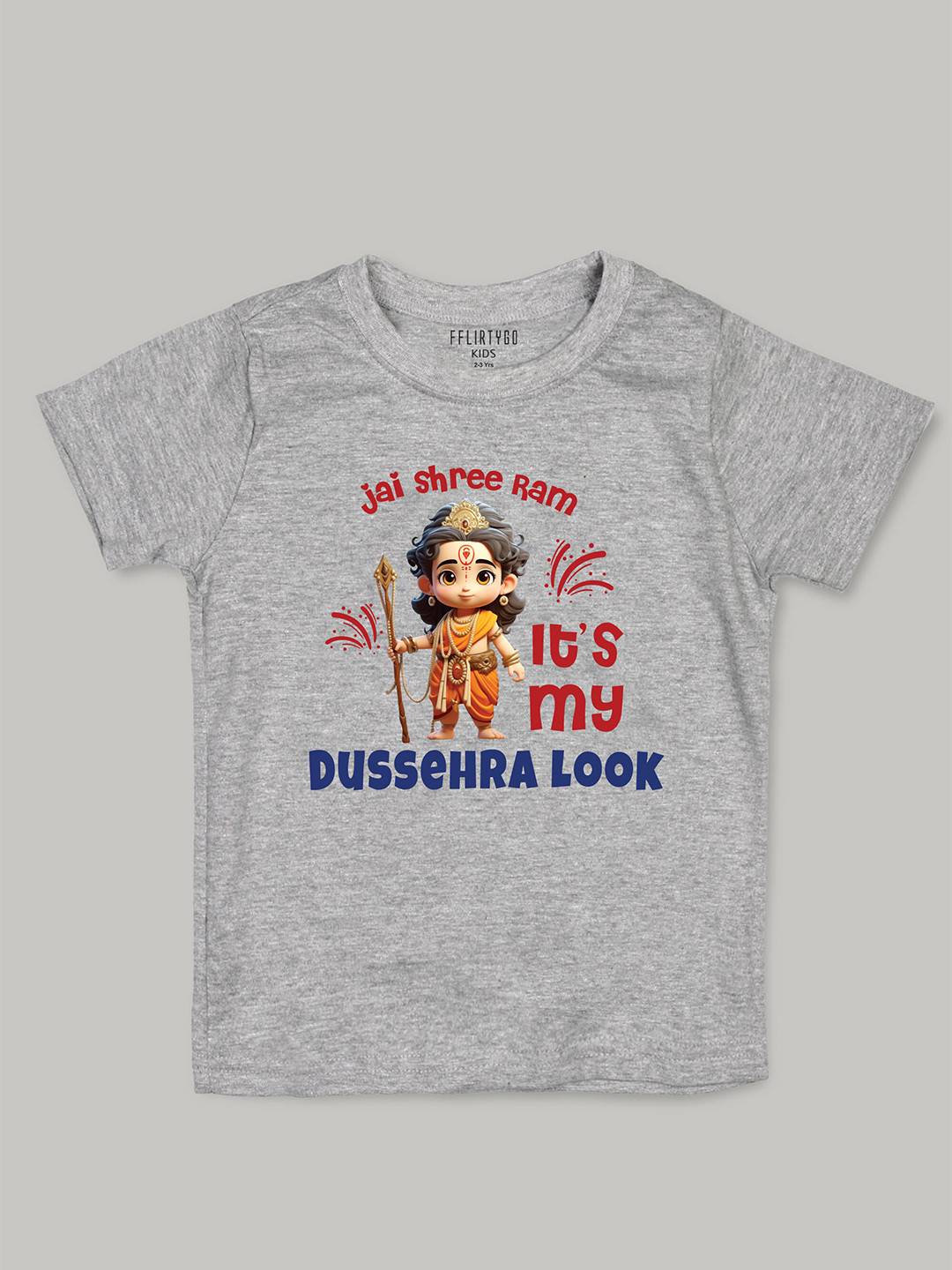 

FFLIRTYGO Kids Shree Ram Printed Pure Cotton T-shirt, Grey