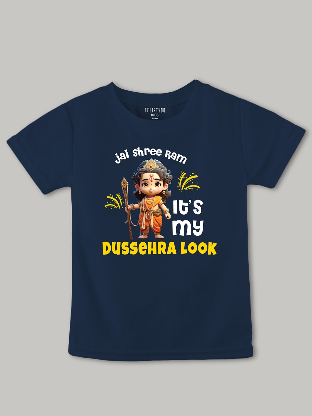 

FFLIRTYGO Kids Shree Ram Printed Pure Cotton T-shirt, Navy blue