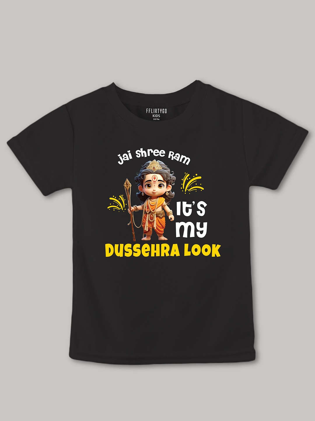 

FFLIRTYGO Kids Shree Ram Printed Pure Cotton T-shirt, Black