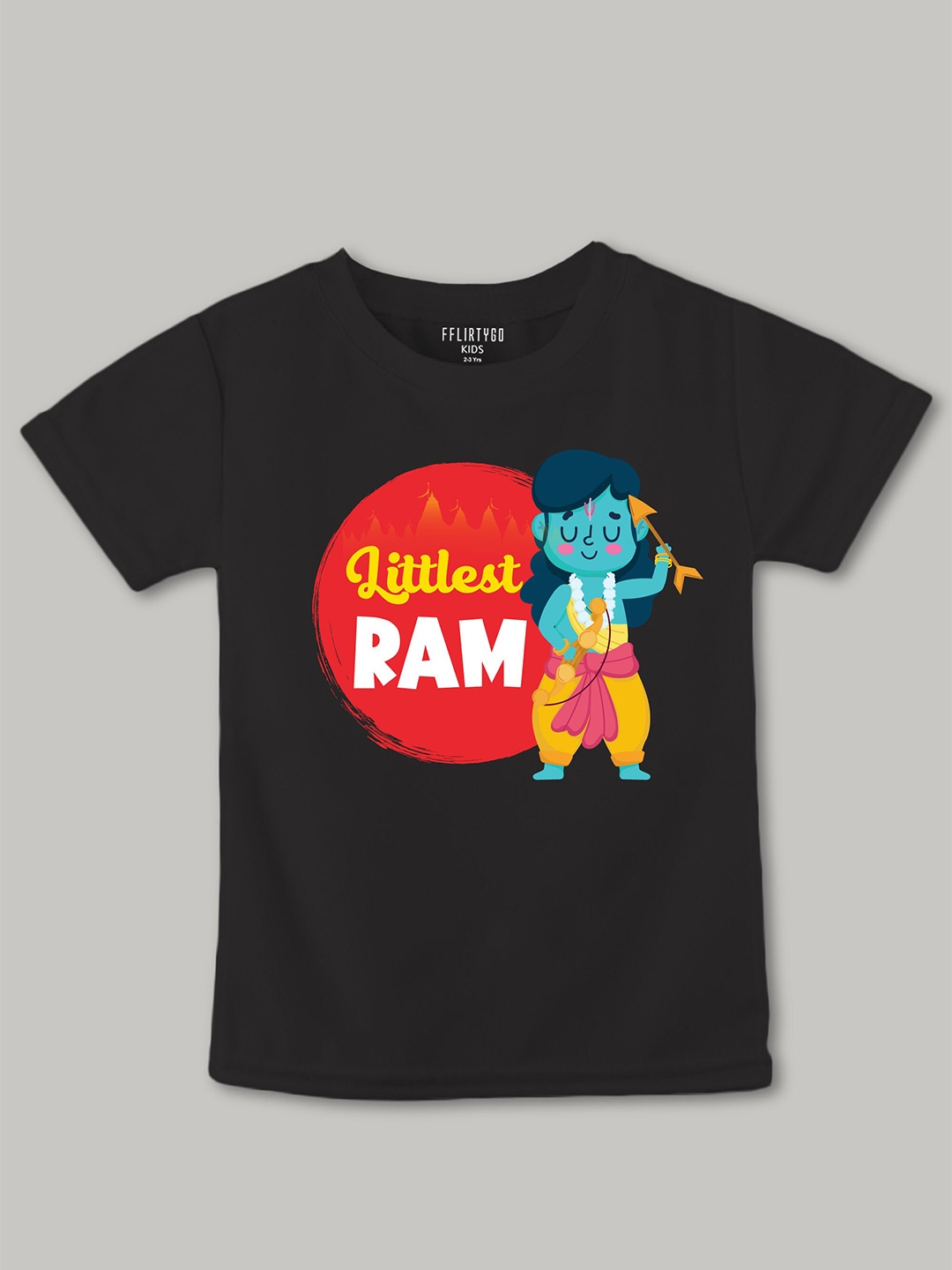 

FFLIRTYGO Kids Littlest Ram Printed Pure Cotton T-shirt, Black