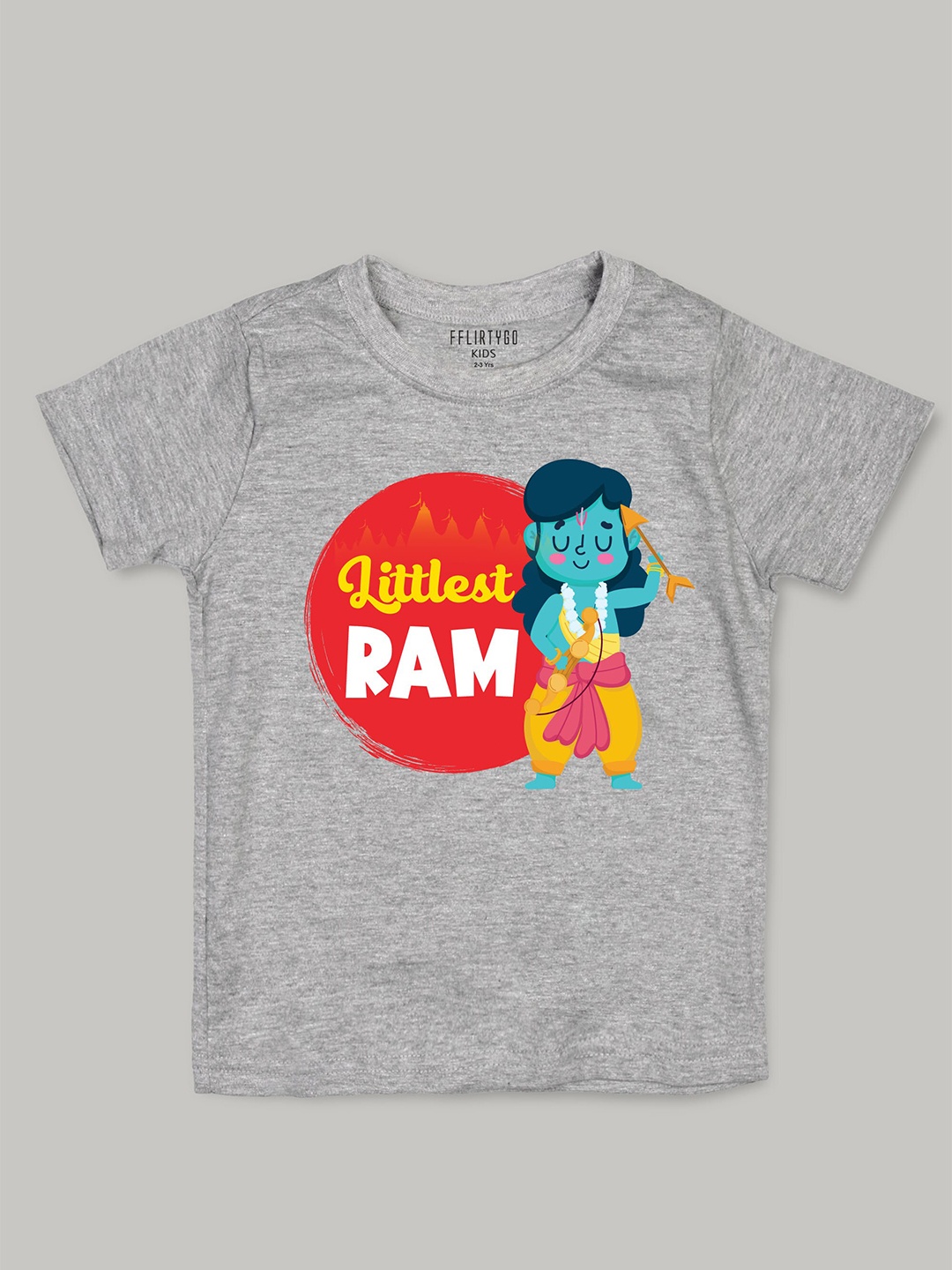 

FFLIRTYGO Kids Littlest Ram Printed Pure Cotton T-shirt, Grey