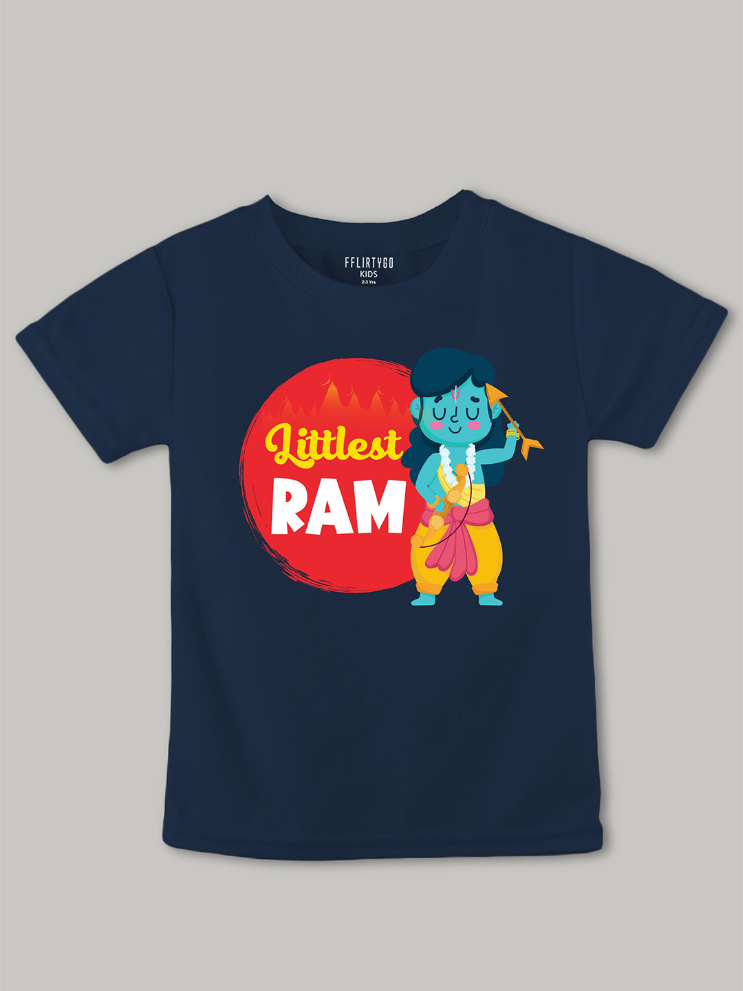 

FFLIRTYGO Kids Littlest Ram Printed Pure Cotton T-shirt, Navy blue