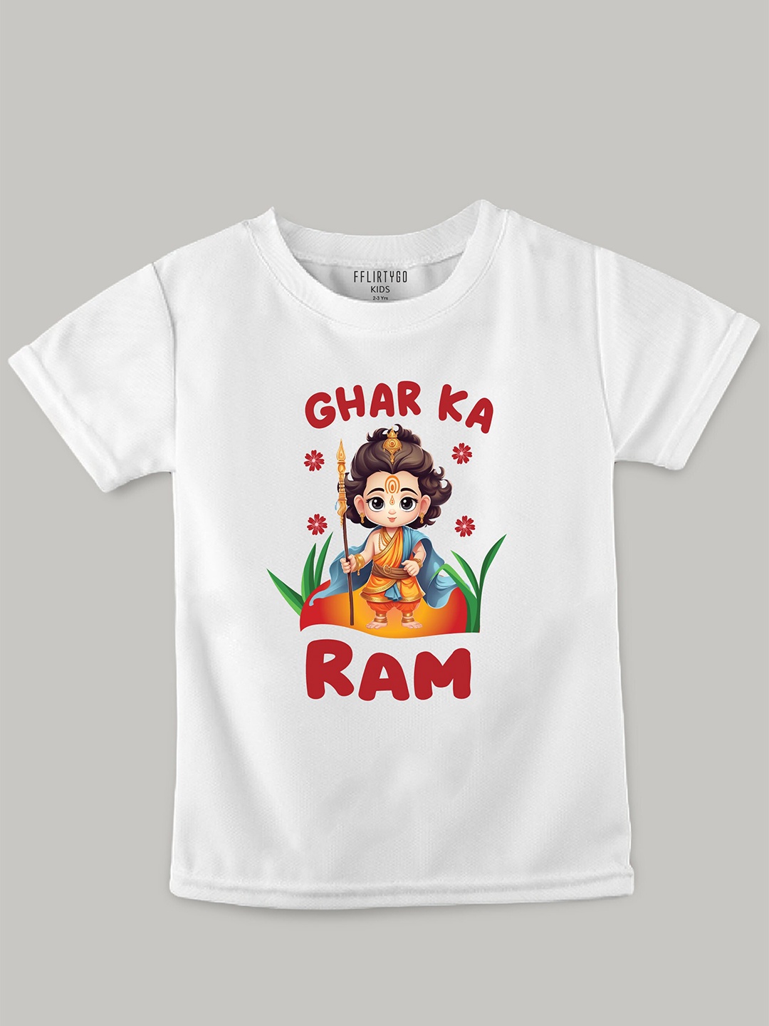 

FFLIRTYGO Kids Ghar Ka Ram Printed Pure Cotton T-shirt, White