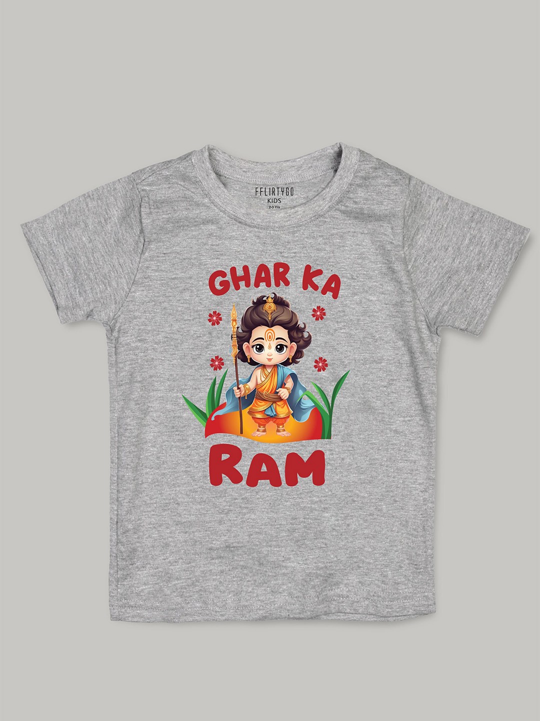 

FFLIRTYGO Kids Ghar Ka Ram Printed Pure Cotton T-shirt, Grey