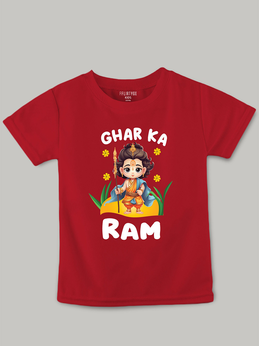 

FFLIRTYGO Kids Ghar Ka Ram Printed Pure Cotton T-shirt, Red