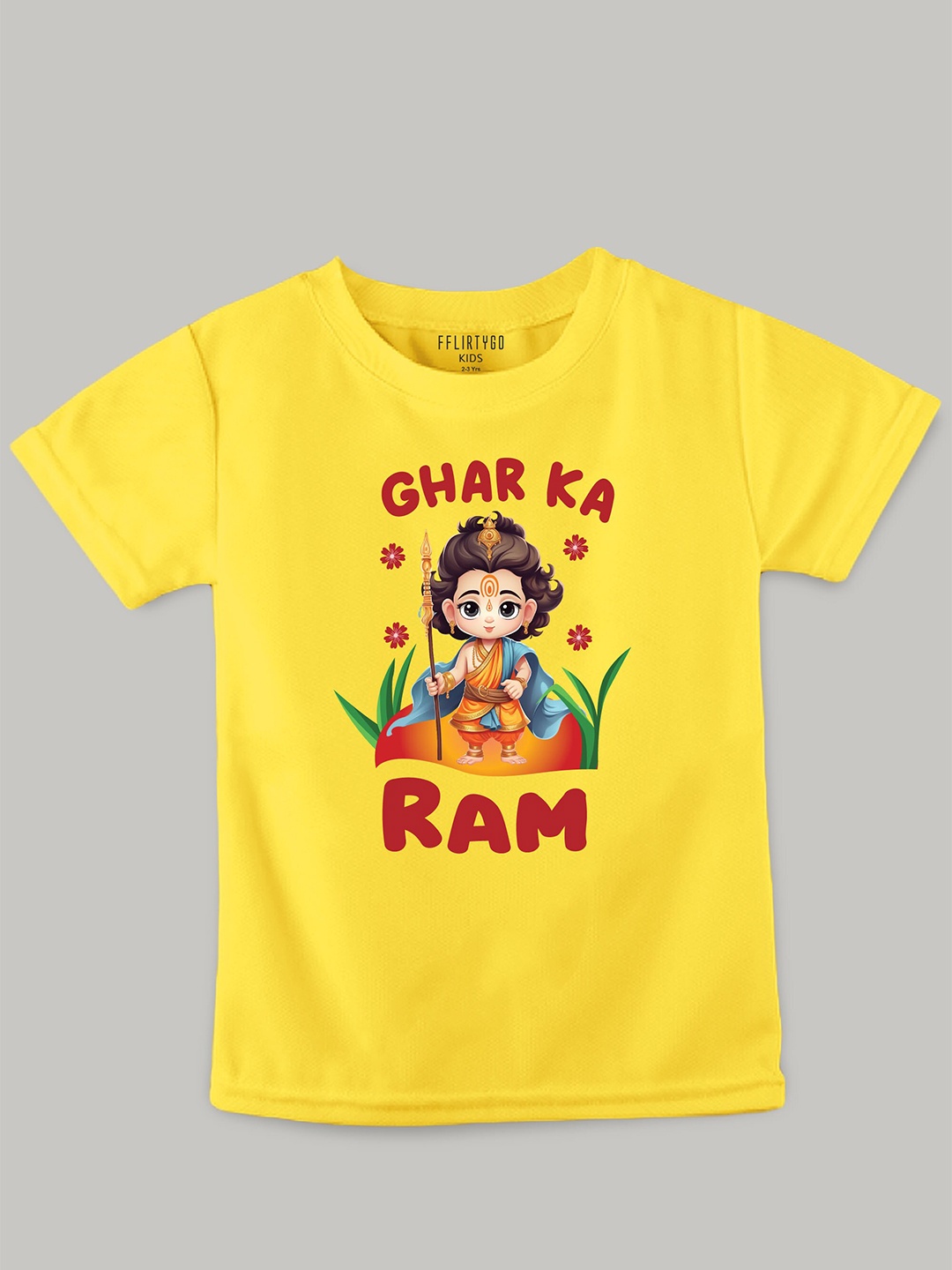 

FFLIRTYGO Kids Ghar Ka Ram Printed Pure Cotton T-shirt, Yellow