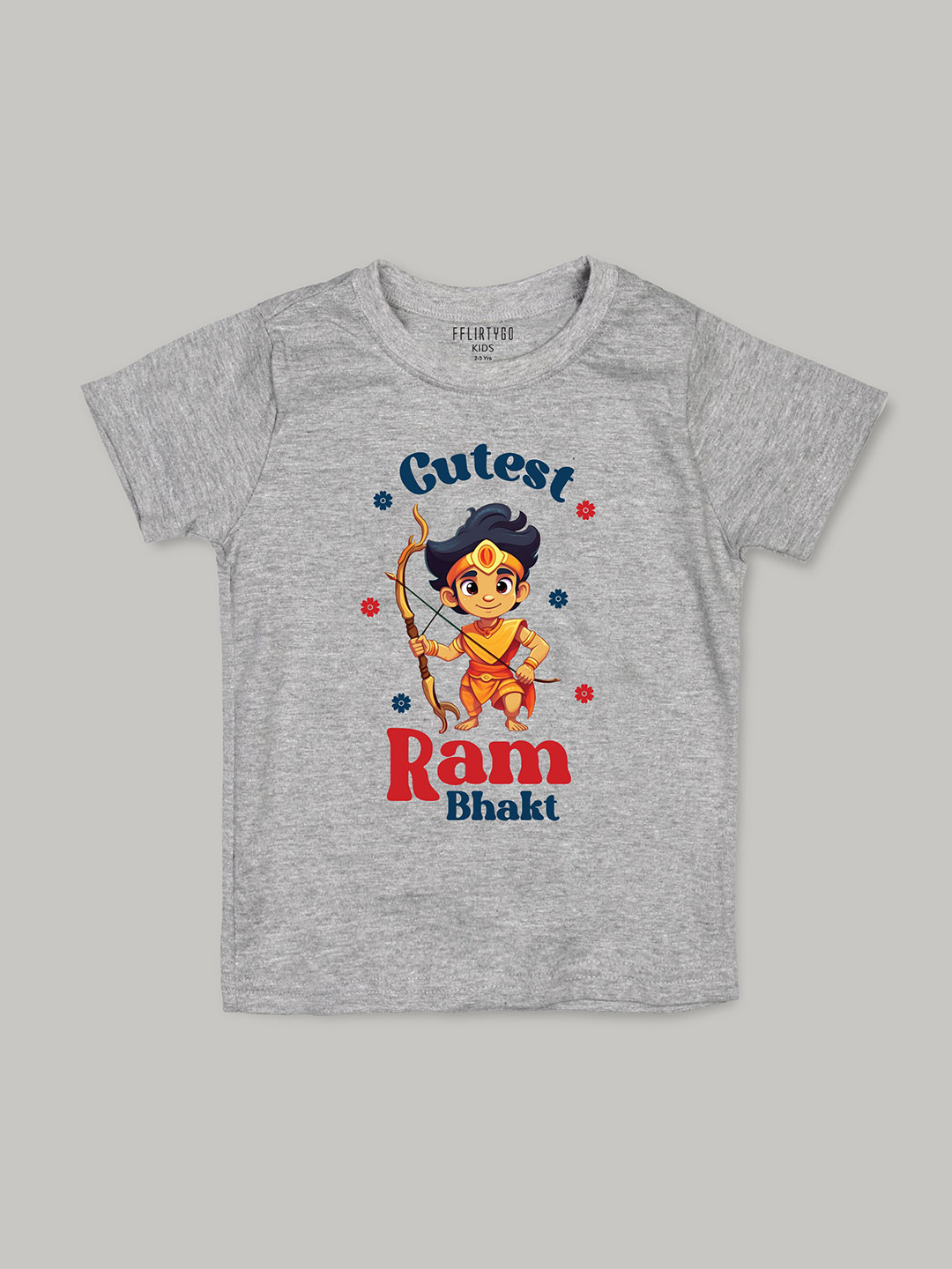 

FFLIRTYGO Kids Cutest Ram Bhakt Printed Pure Cotton T-shirt, Grey