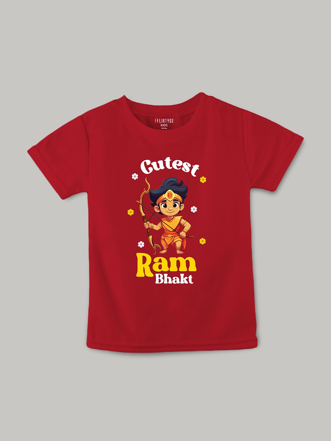 

FFLIRTYGO Kids Cutest Ram Bhakt Printed Pure Cotton T-shirt, Red
