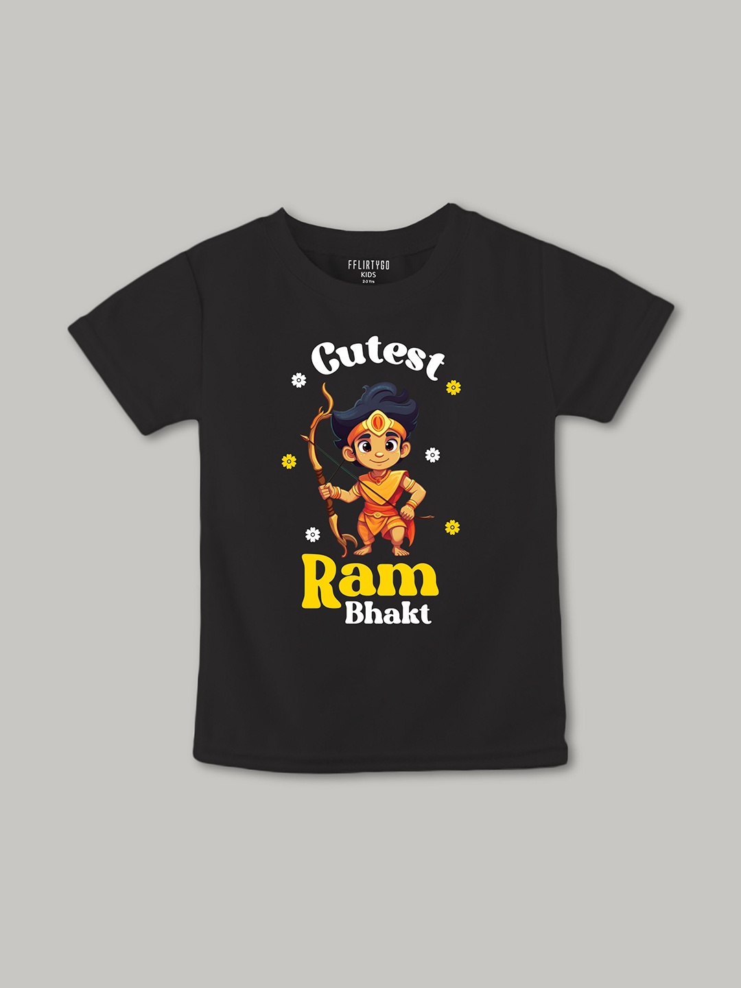 

FFLIRTYGO Kids Cutest Ram Bhakt Printed Pure Cotton T-shirt, Black