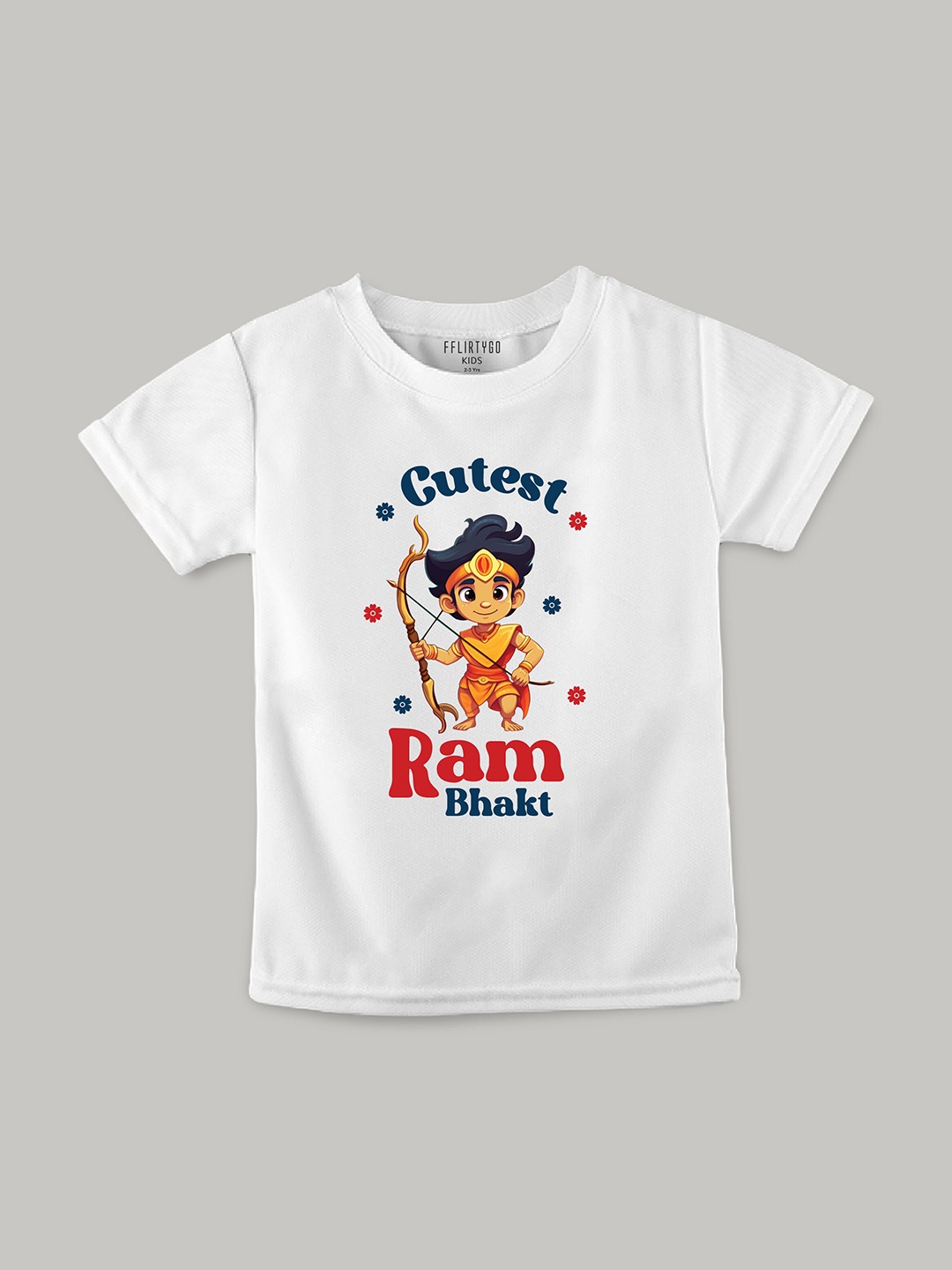

FFLIRTYGO Kids Cutest Ram Bhakt Printed Pure Cotton T-shirt, White
