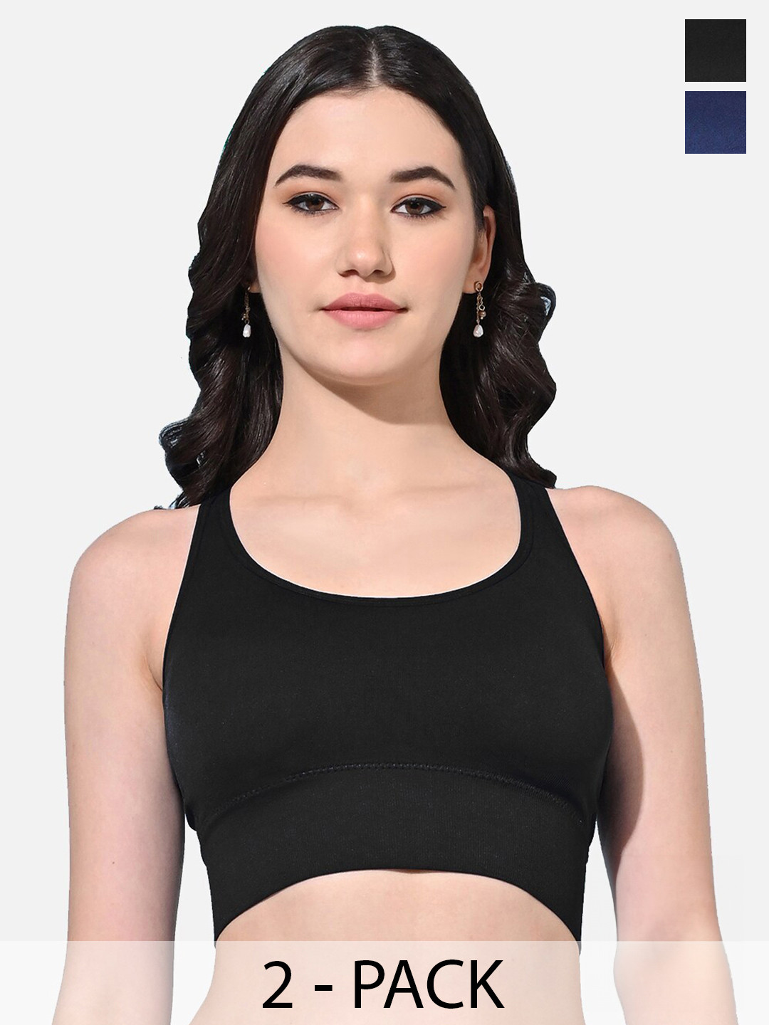 

FIMS Pack Of 2 Full Coverage Lightly Padded Moisture Wicking Bra, Black