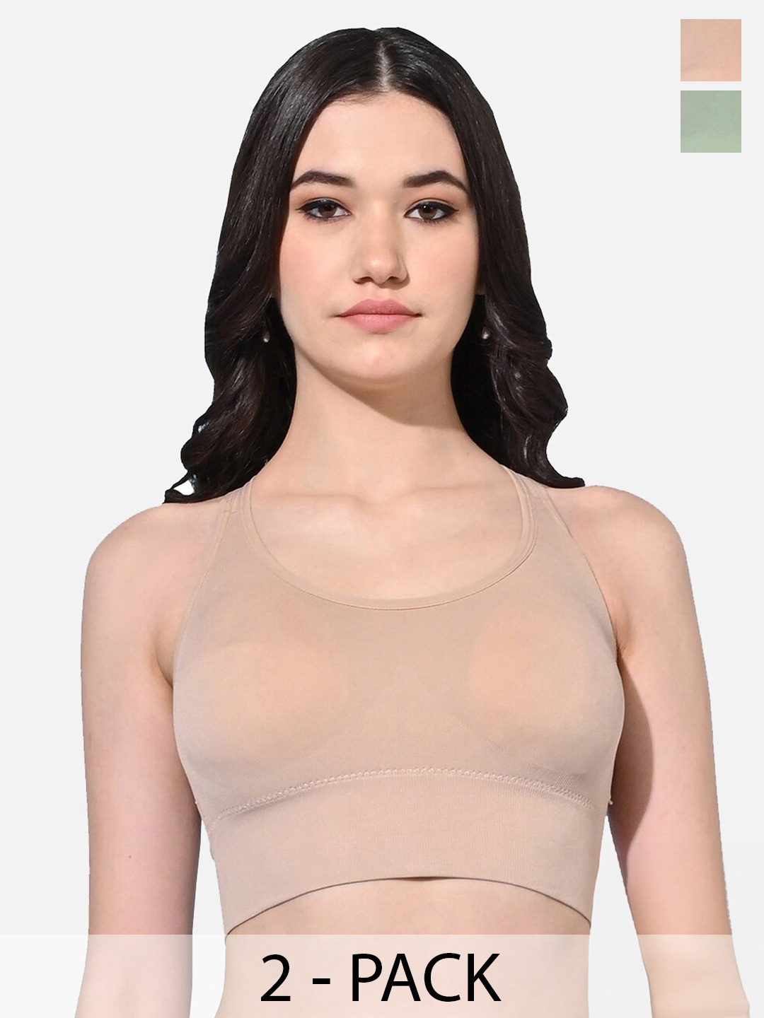 

FIMS Pack Of 2 Full Coverage Lightly Padded Moisture Wicking Bra, Beige