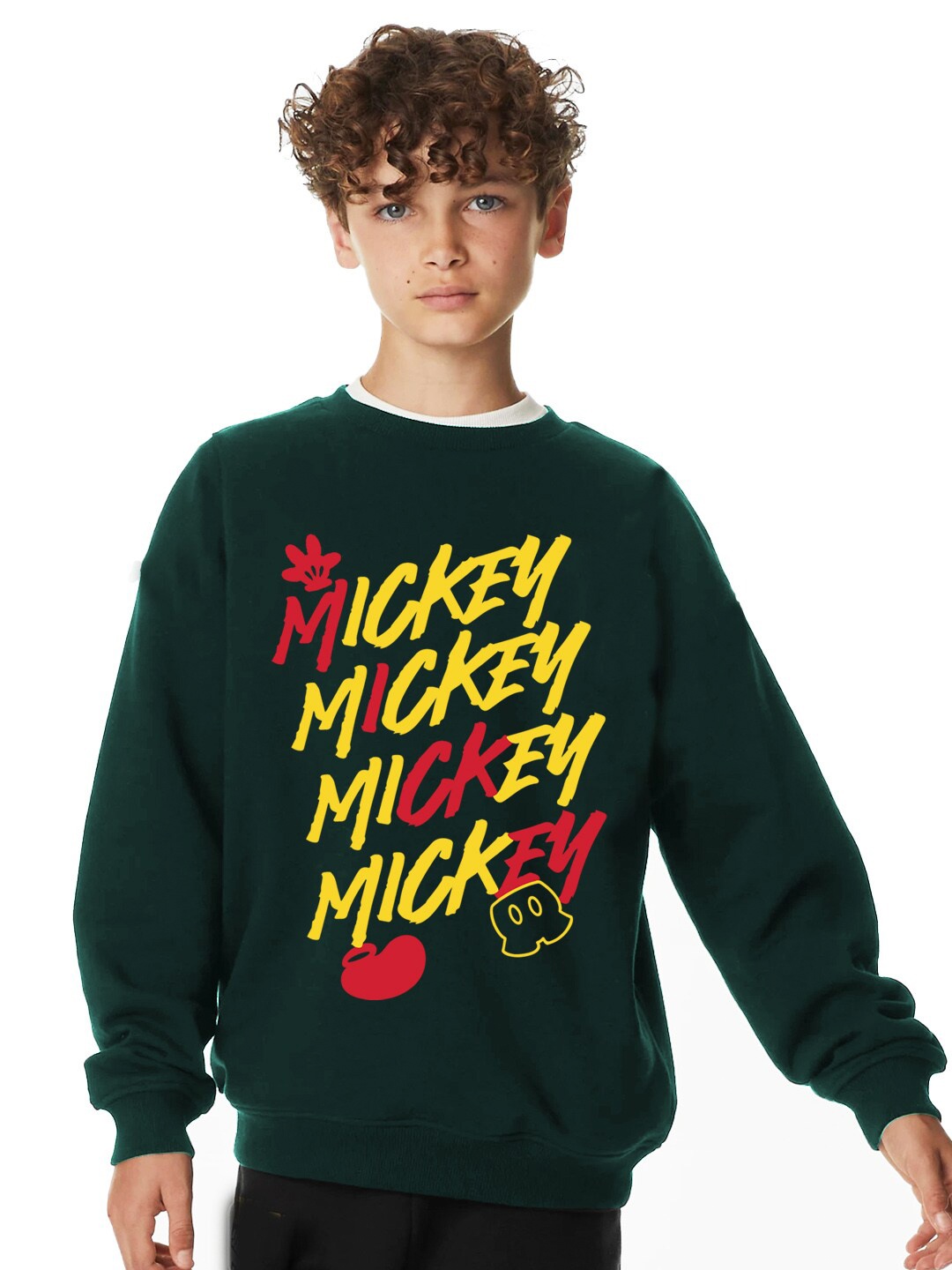 

KINSEY Boys Mickey Mouse Printed Fleece Sweatshirt, Green