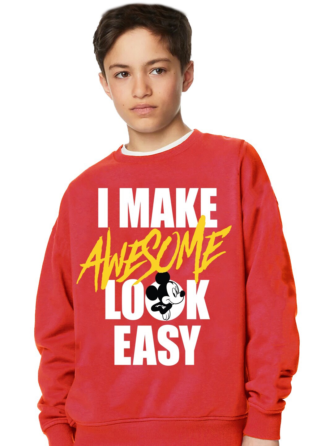 

KINSEY Boys Mickey Mouse Printed Fleece Sweatshirt, Red