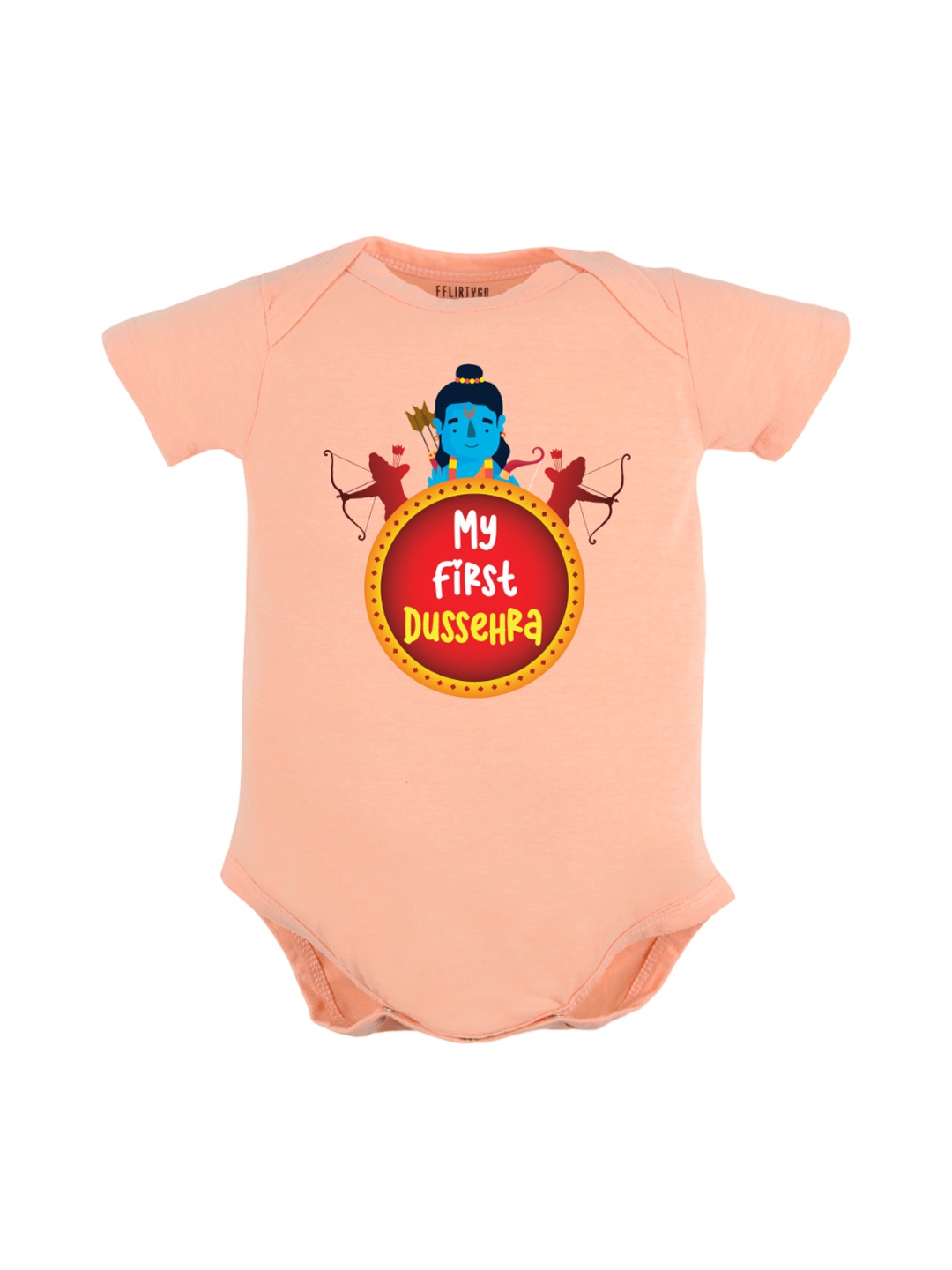 

FFLIRTYGO Infants Dussehra Special Printed Pure Cotton Bodysuit, Peach