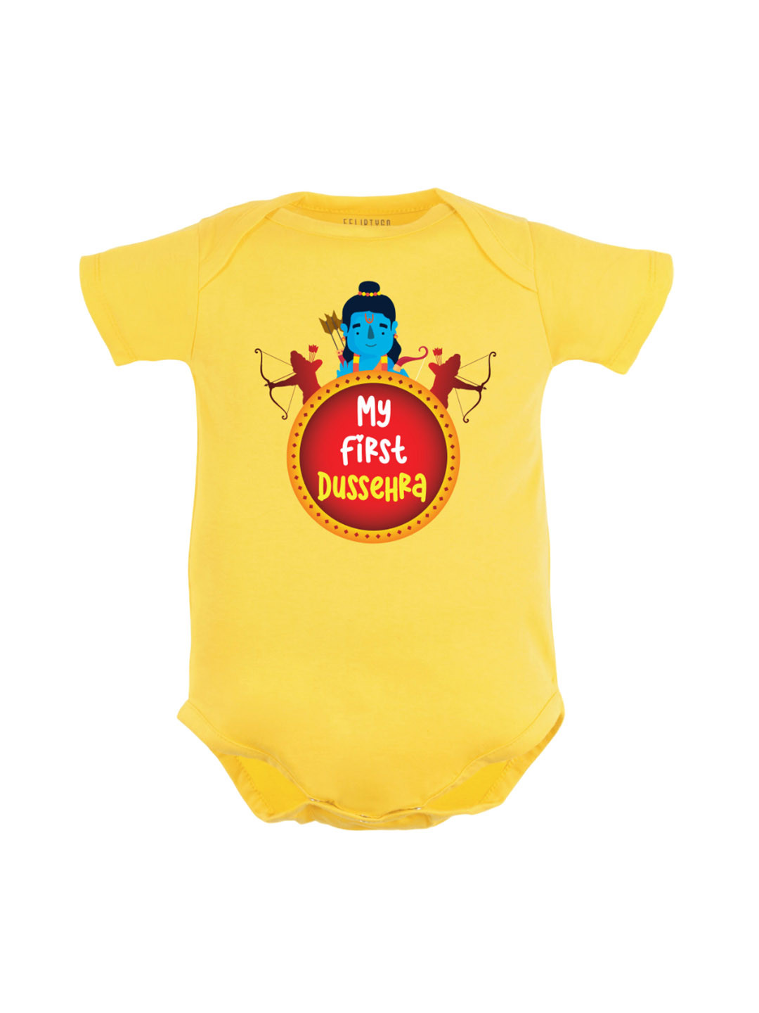 

FFLIRTYGO Infants Dussehra Special Printed Pure Cotton Bodysuit, Yellow