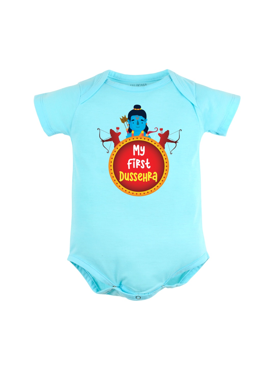 

FFLIRTYGO Baby Printed Pure Cotton Dussehra Special Bodysuit, Turquoise blue