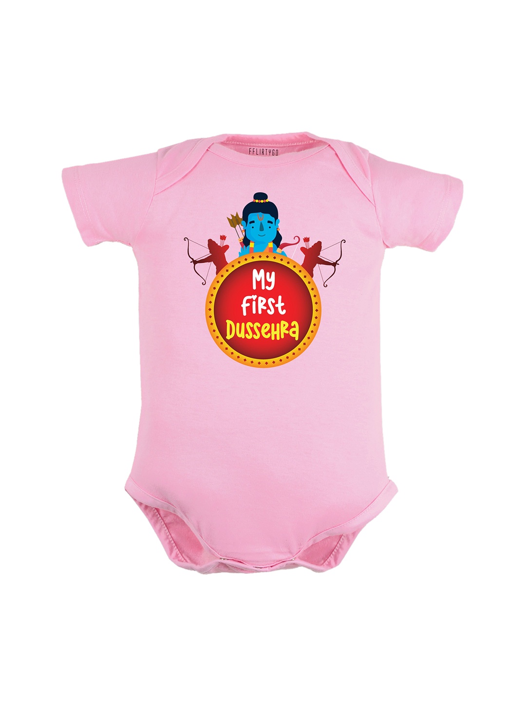 

FFLIRTYGO Infants Dussehra Special Printed Pure Cotton Bodysuit, Pink