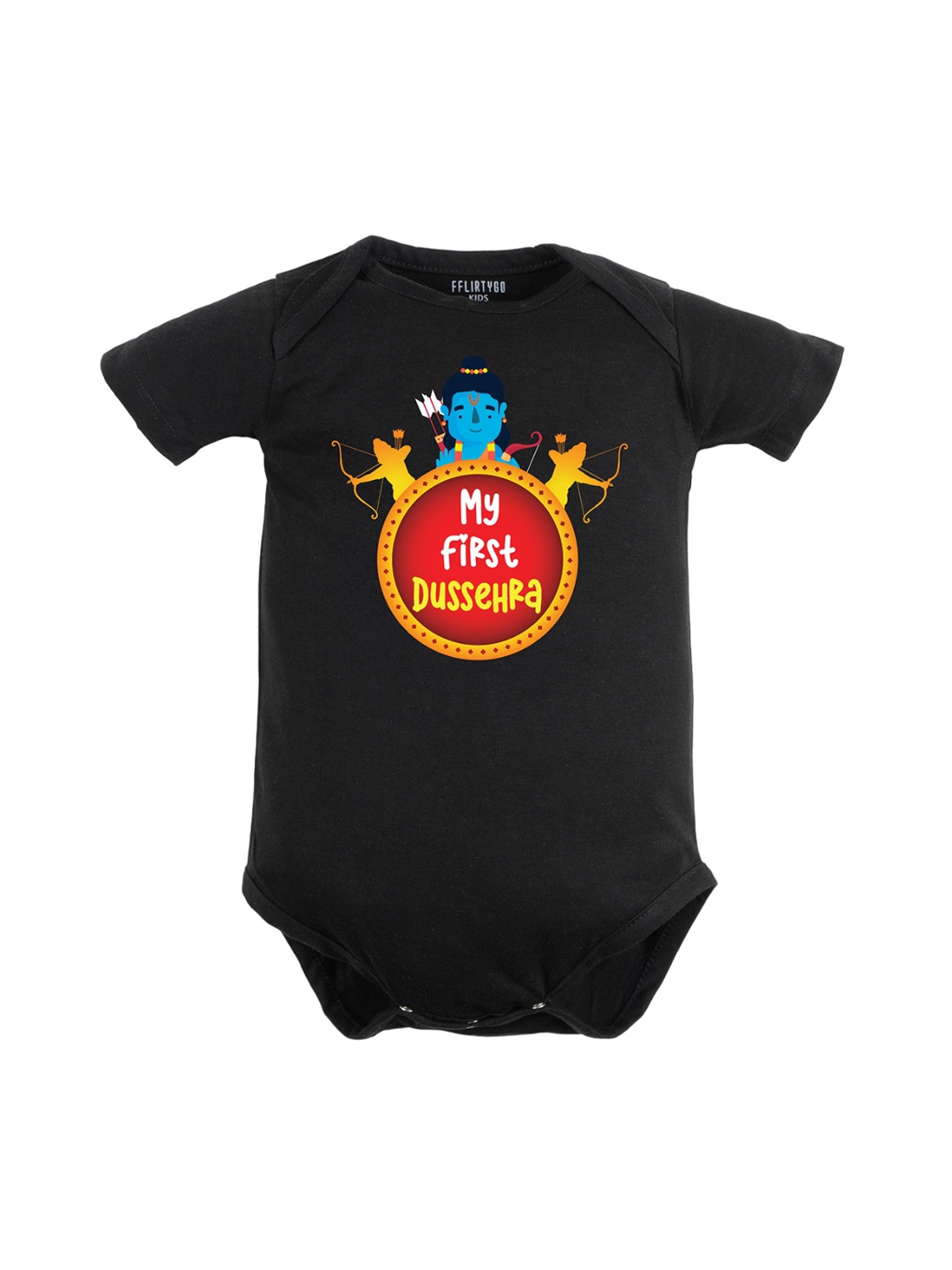 

FFLIRTYGO Kids Graphic Printed Pure Cotton Dussehra Special Bodysuit, Black